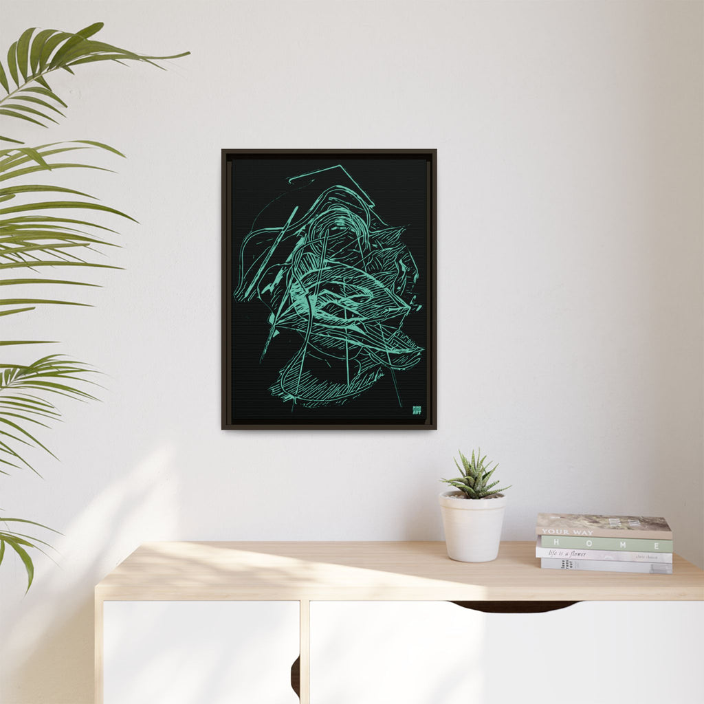 Dive Reflex (Teal, Black Background) Matte Canvas, Framed