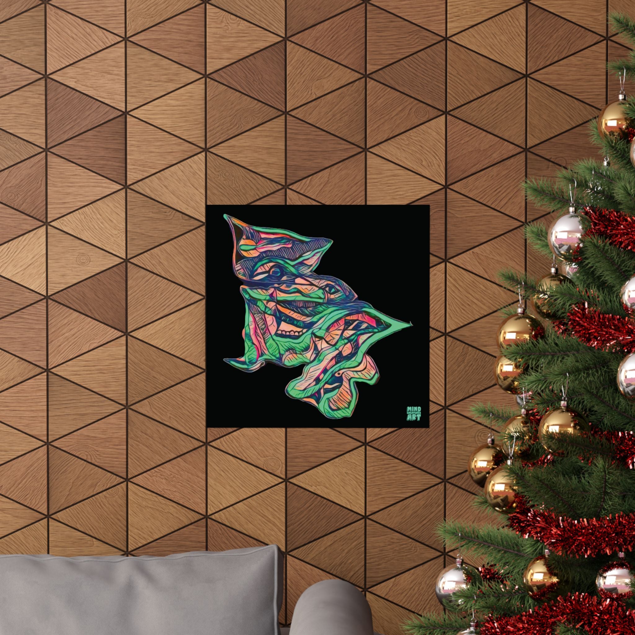 Cheshire (Pink & Seafoam, Black Background) Fine Art Poster