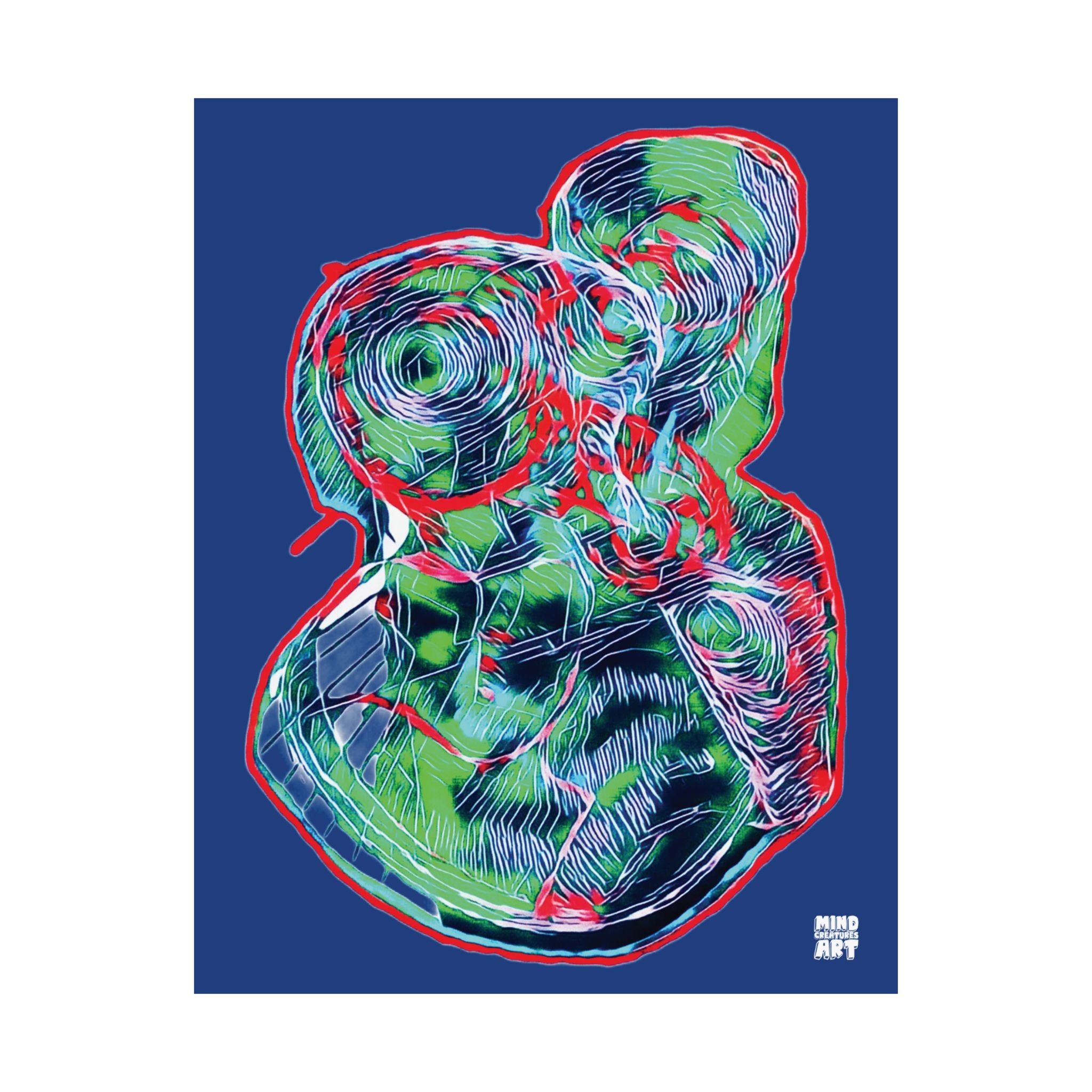 Curiosity (Red & Green, Dark Blue Background) Matte Poster