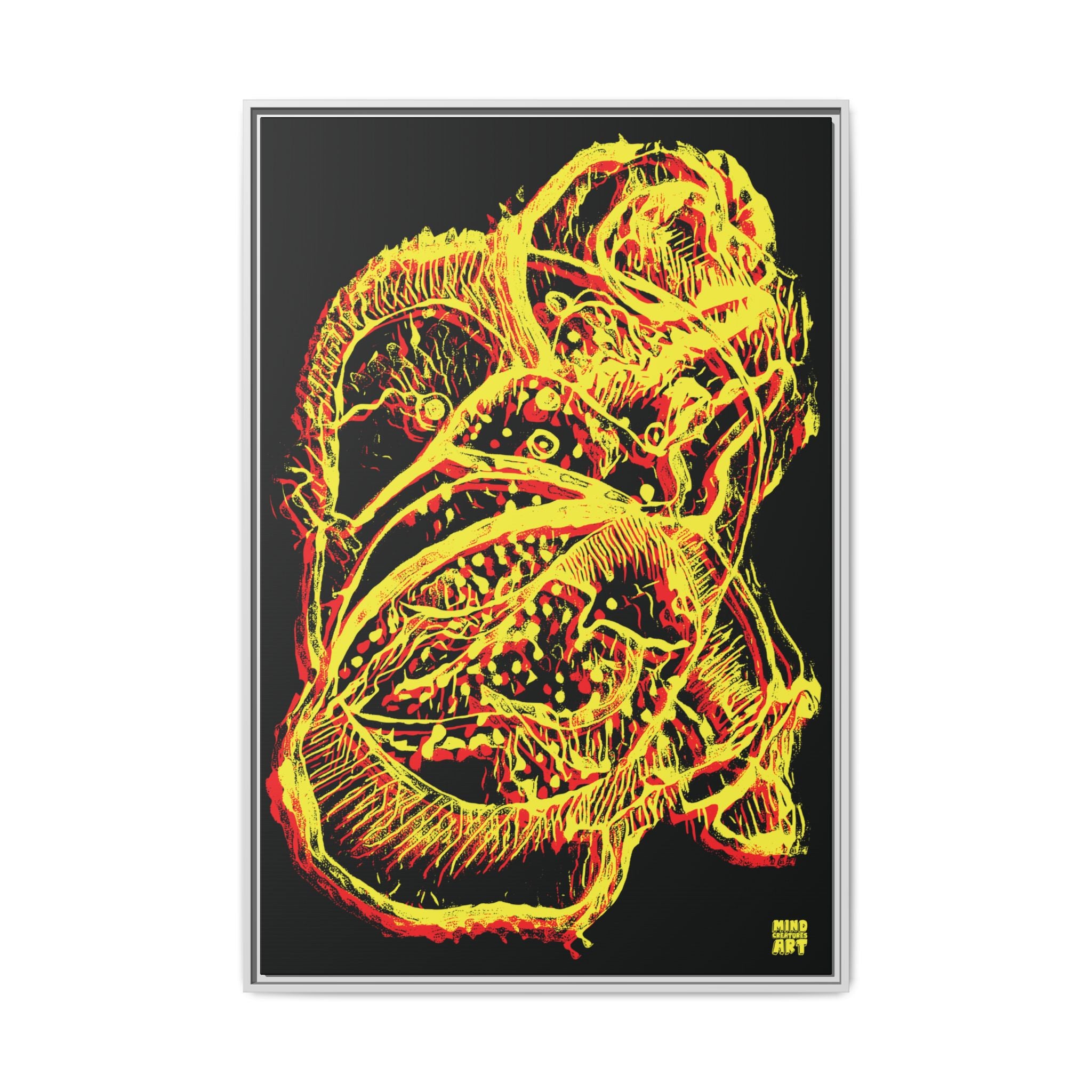 Exploration (Blur, Red & Yellow, Black Background) Matte Canvas, Framed