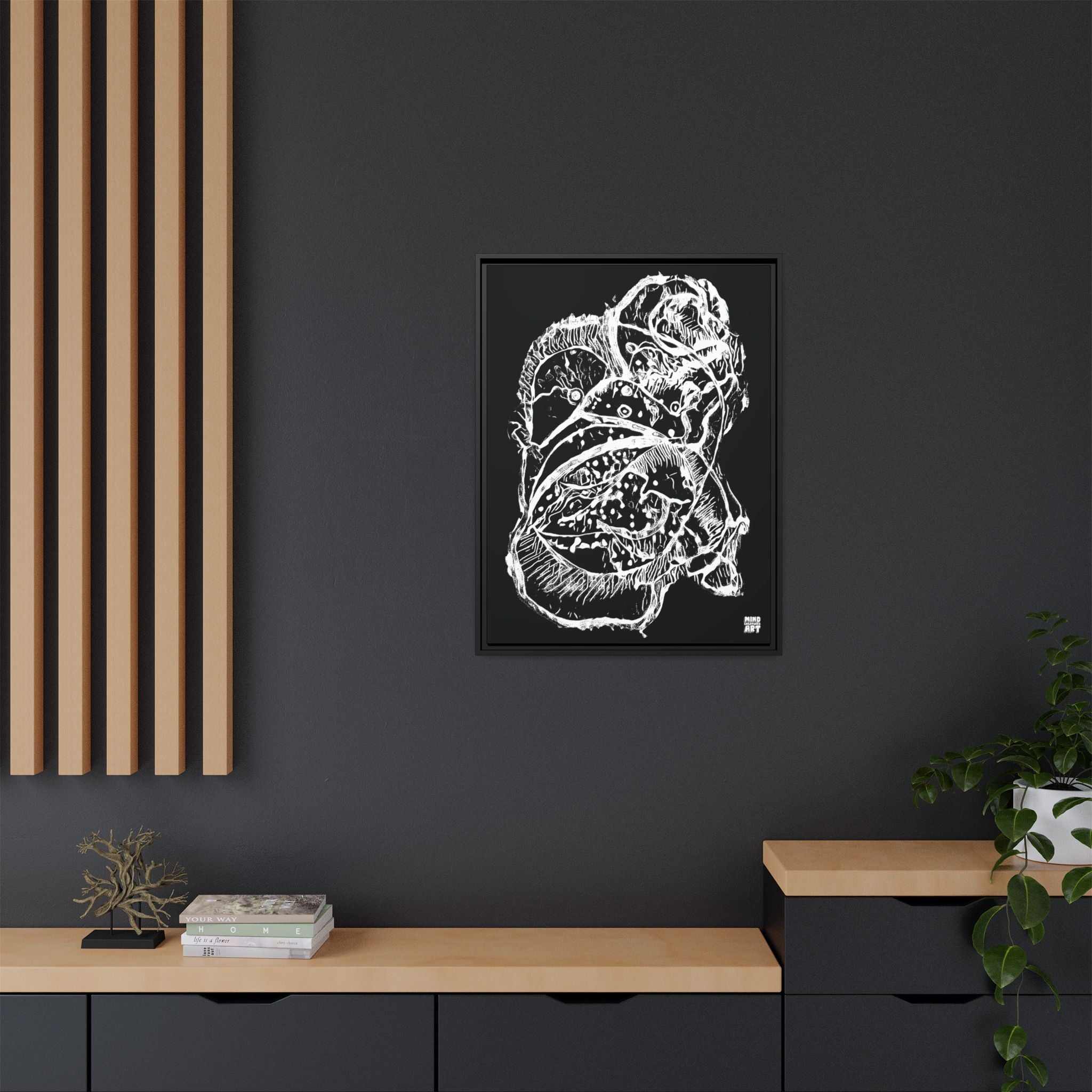 Exploration (White, Black Background) Matte Canvas, Framed