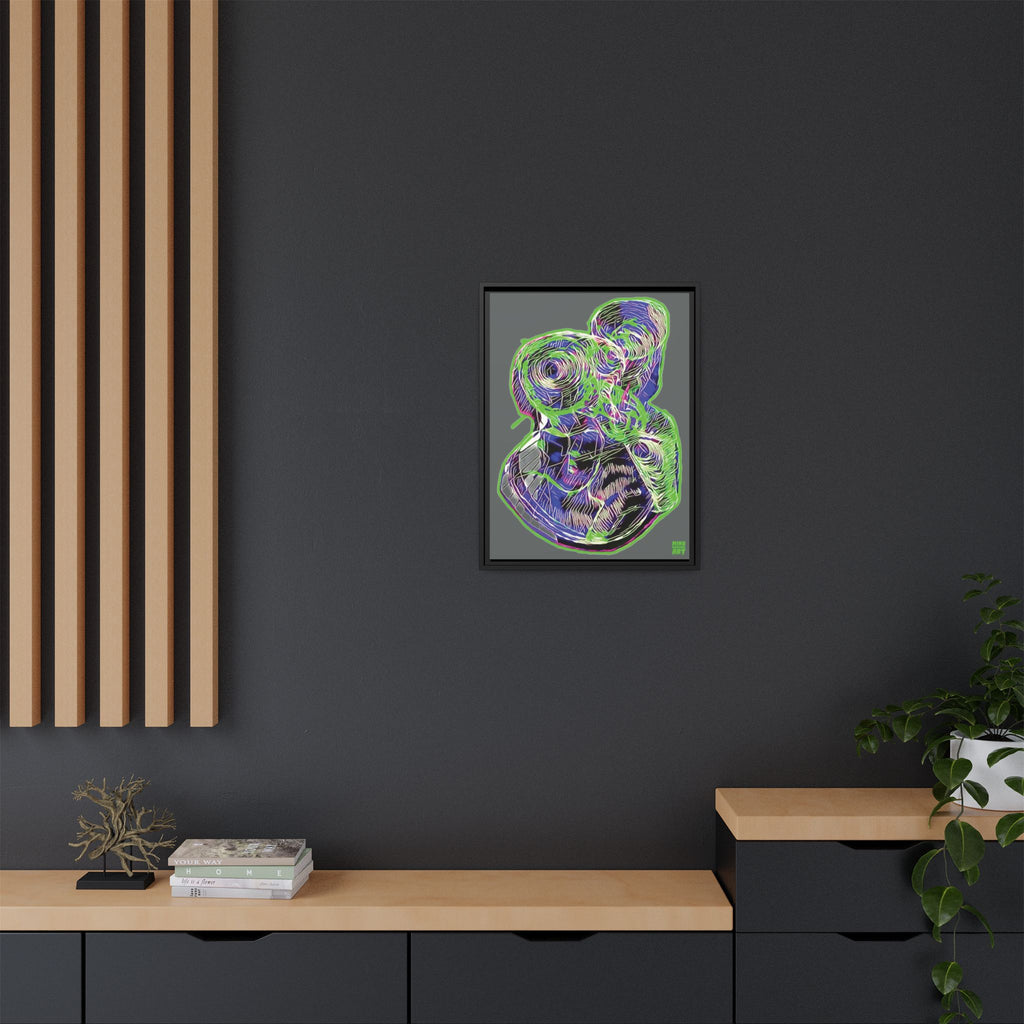 Curiosity (Electric Green, Dark Gray Background) Matte Canvas, Framed