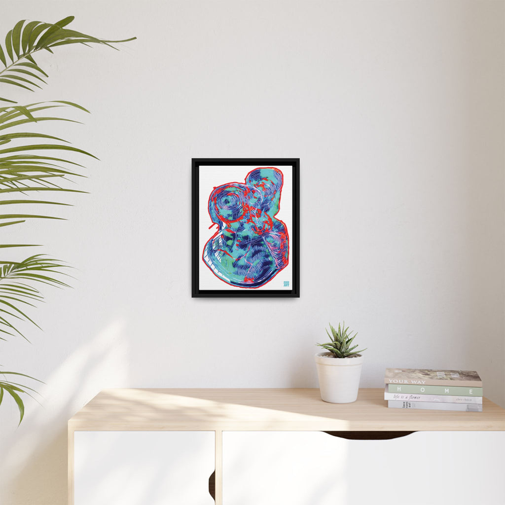 Curiosity (Red & Teal, White Background) Matte Canvas, Framed