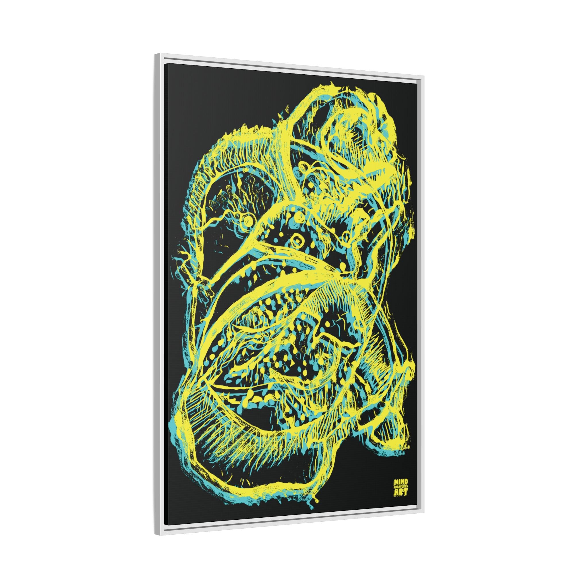 Exploration (Blur, Blue & Yellow, Black Background) Matte Canvas, Framed