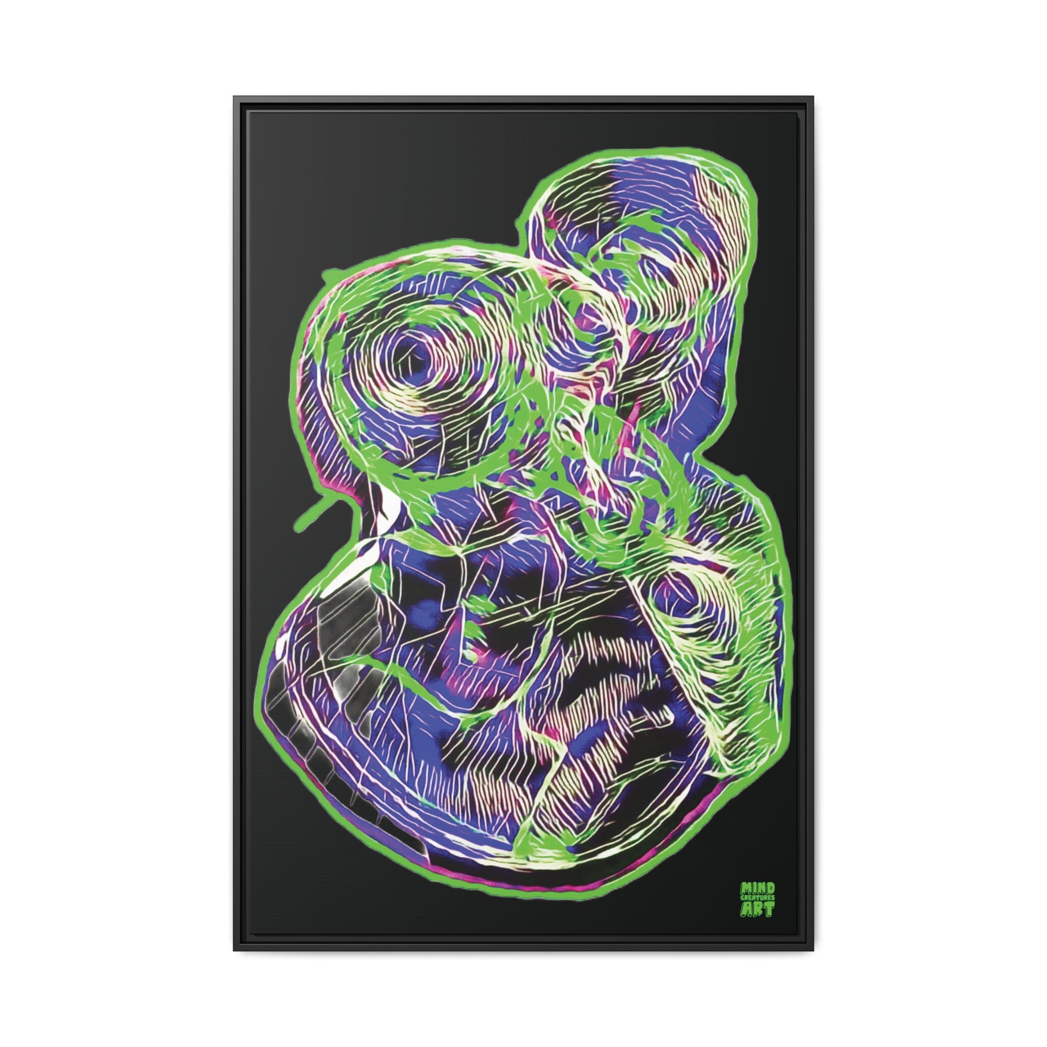 Curiosity (Electric Green, Black Background) Matte Canvas, Framed