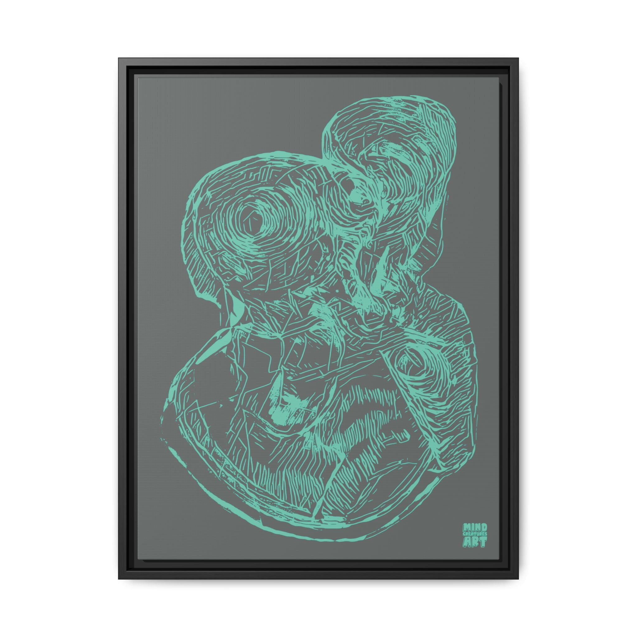 Curiosity (Teal, Dark Gray Background) Matte Canvas, Framed