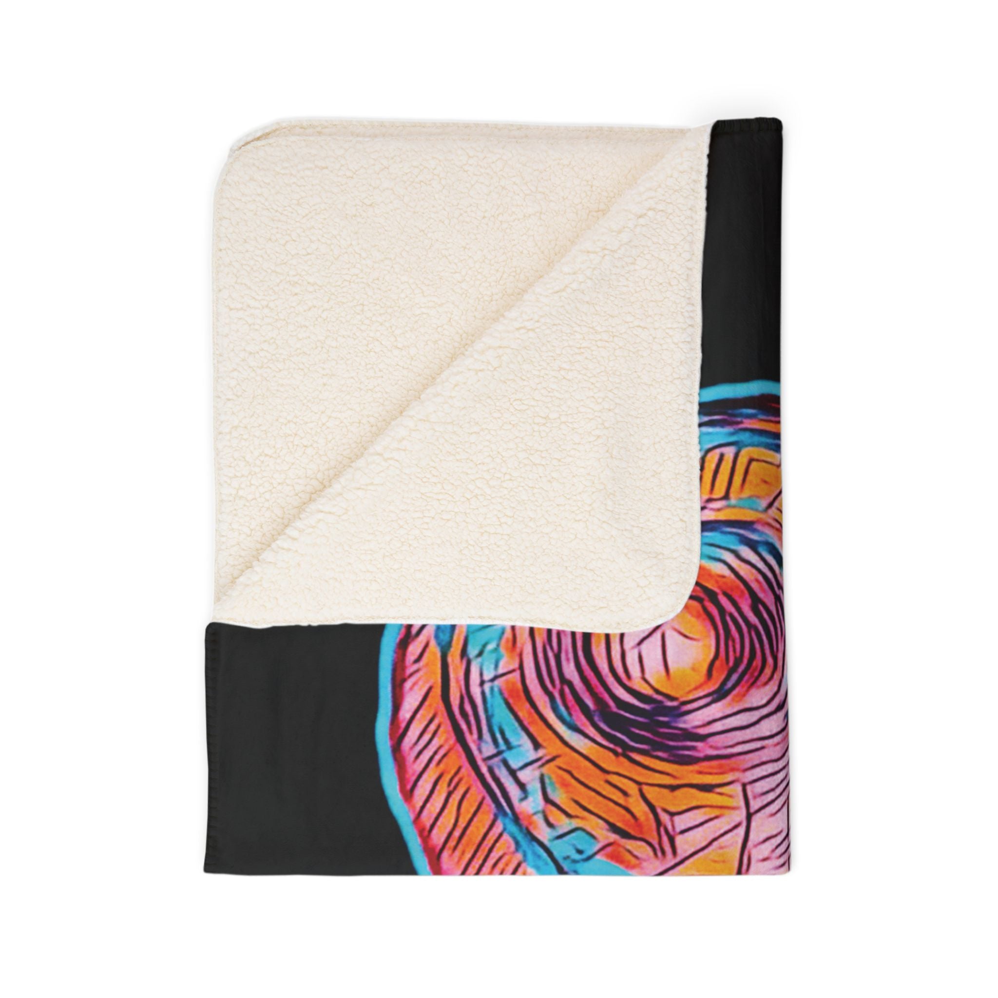 Curiosity (Pink, Black Background) Fleece Sherpa Blanket