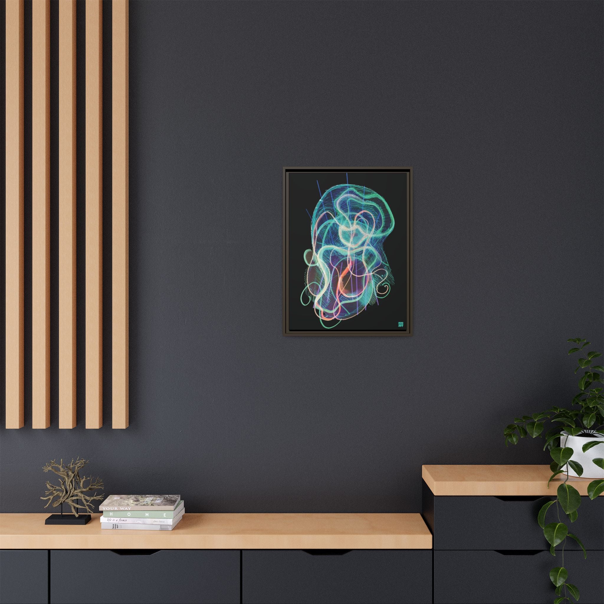 Davy Jones (Electric Teal, Black Background) Matte Canvas, Framed