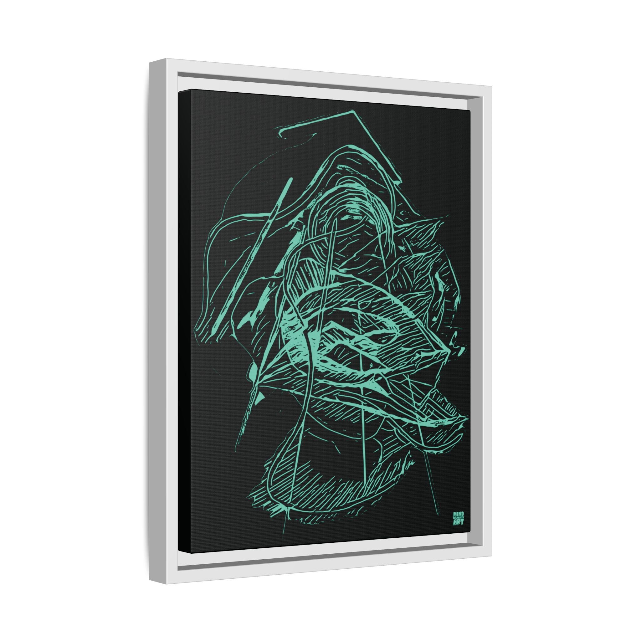 Dive Reflex (Teal, Black Background) Matte Canvas, Framed