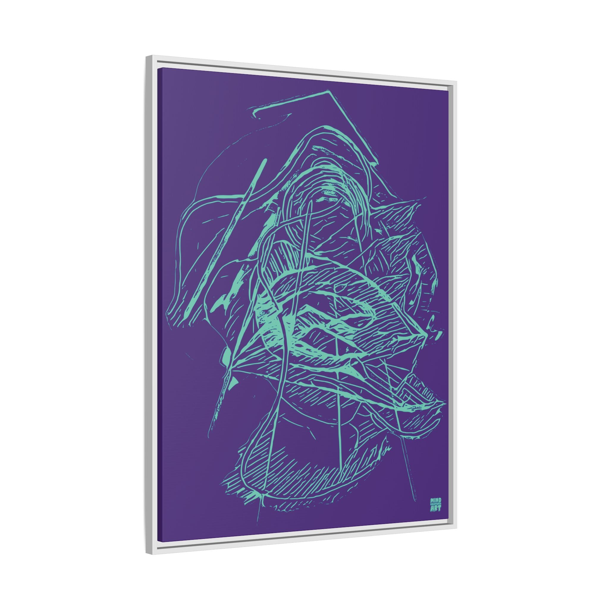 Dive Reflex (Teal, Purple Background) Matte Canvas, Framed