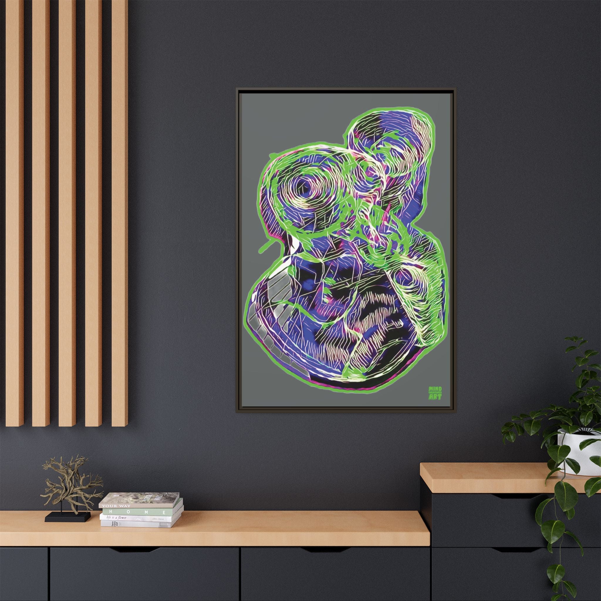 Curiosity (Electric Green, Dark Gray Background) Matte Canvas, Framed