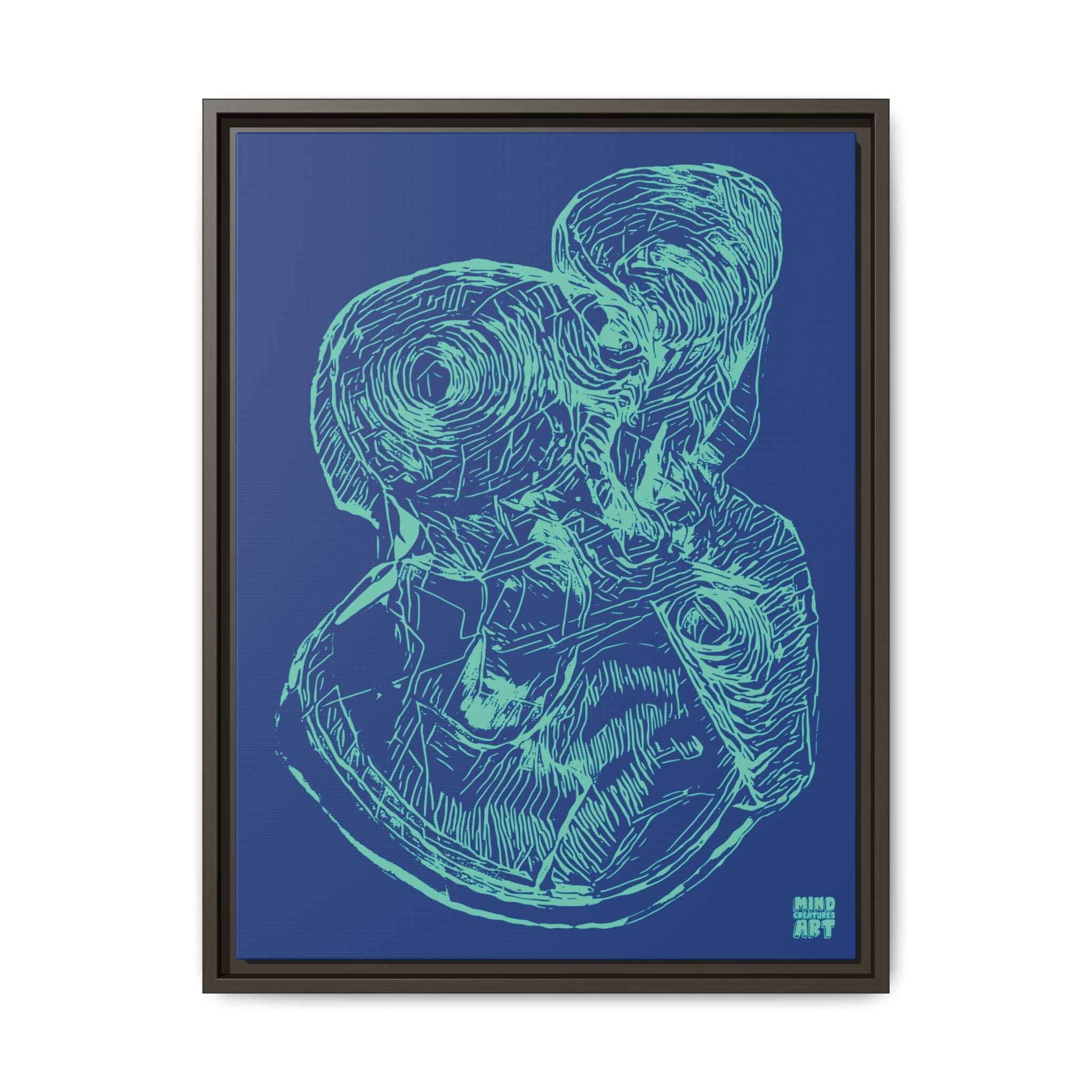 Curiosity (Teal, Dark Blue Background) Matte Canvas, Framed