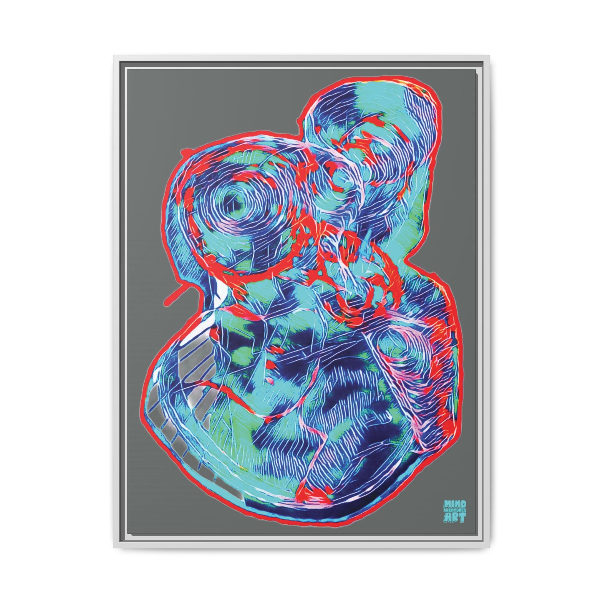 Curiosity (Red & Teal, Dark Gray Background) Matte Canvas, Framed