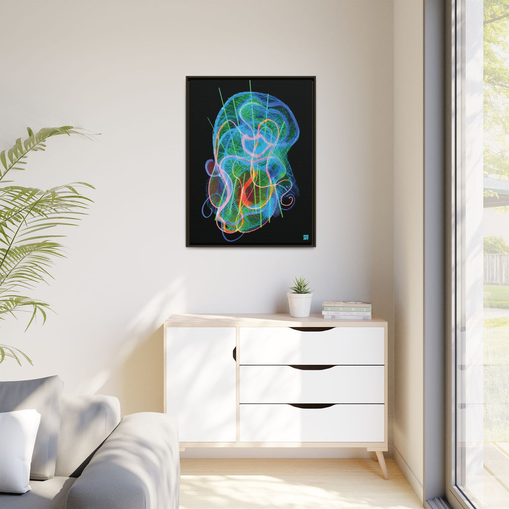 Davy Jones (Electric Blue & Green, Black Background) Matte Canvas, Framed