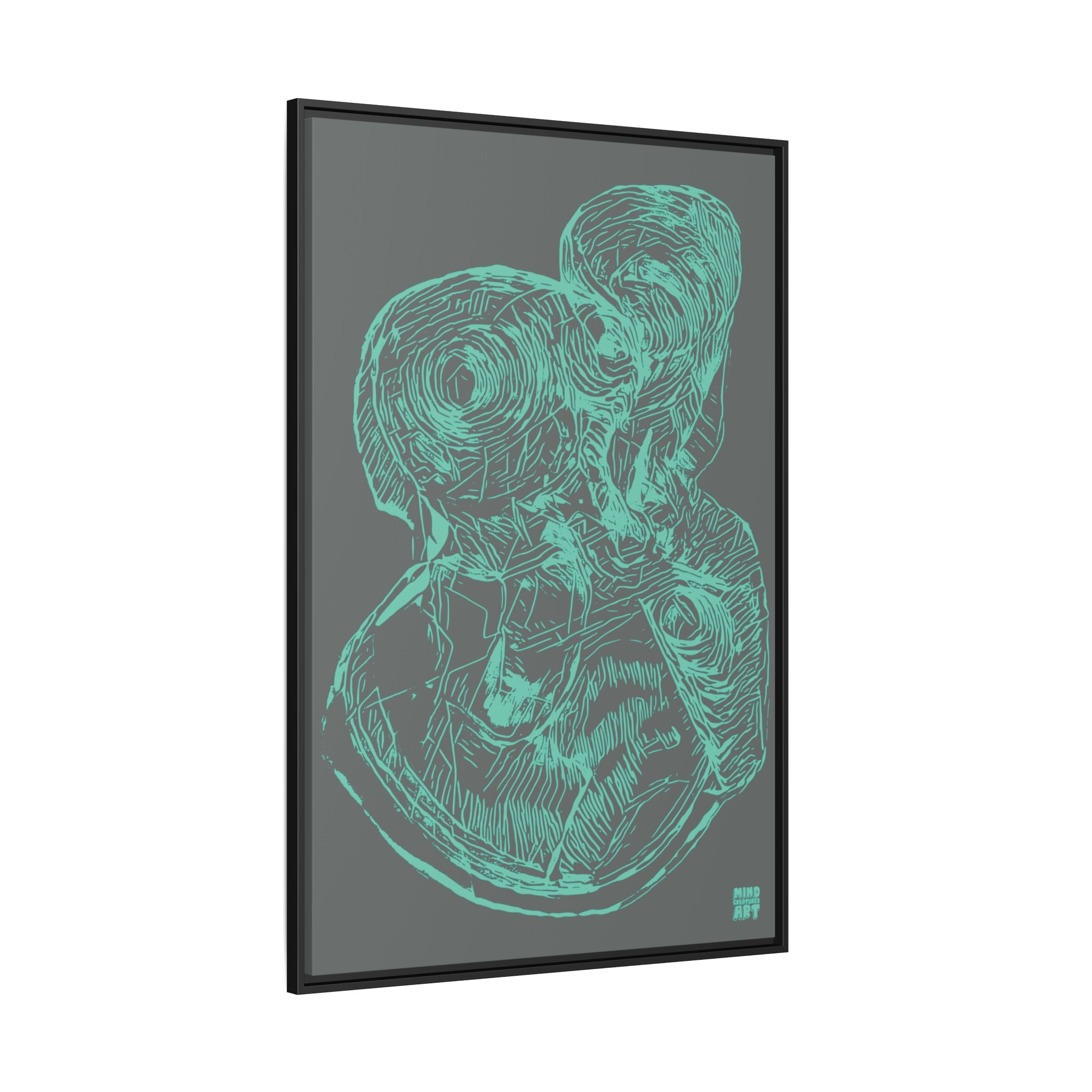 Curiosity (Teal, Dark Gray Background) Matte Canvas, Framed