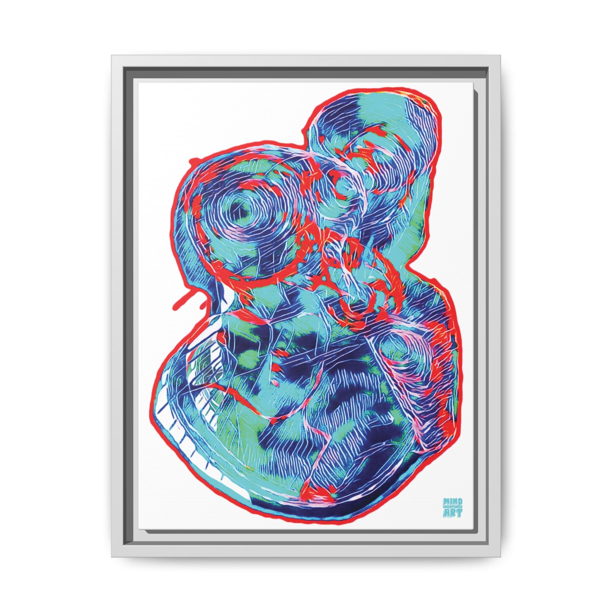 Curiosity (Red & Teal, White Background) Matte Canvas, Framed