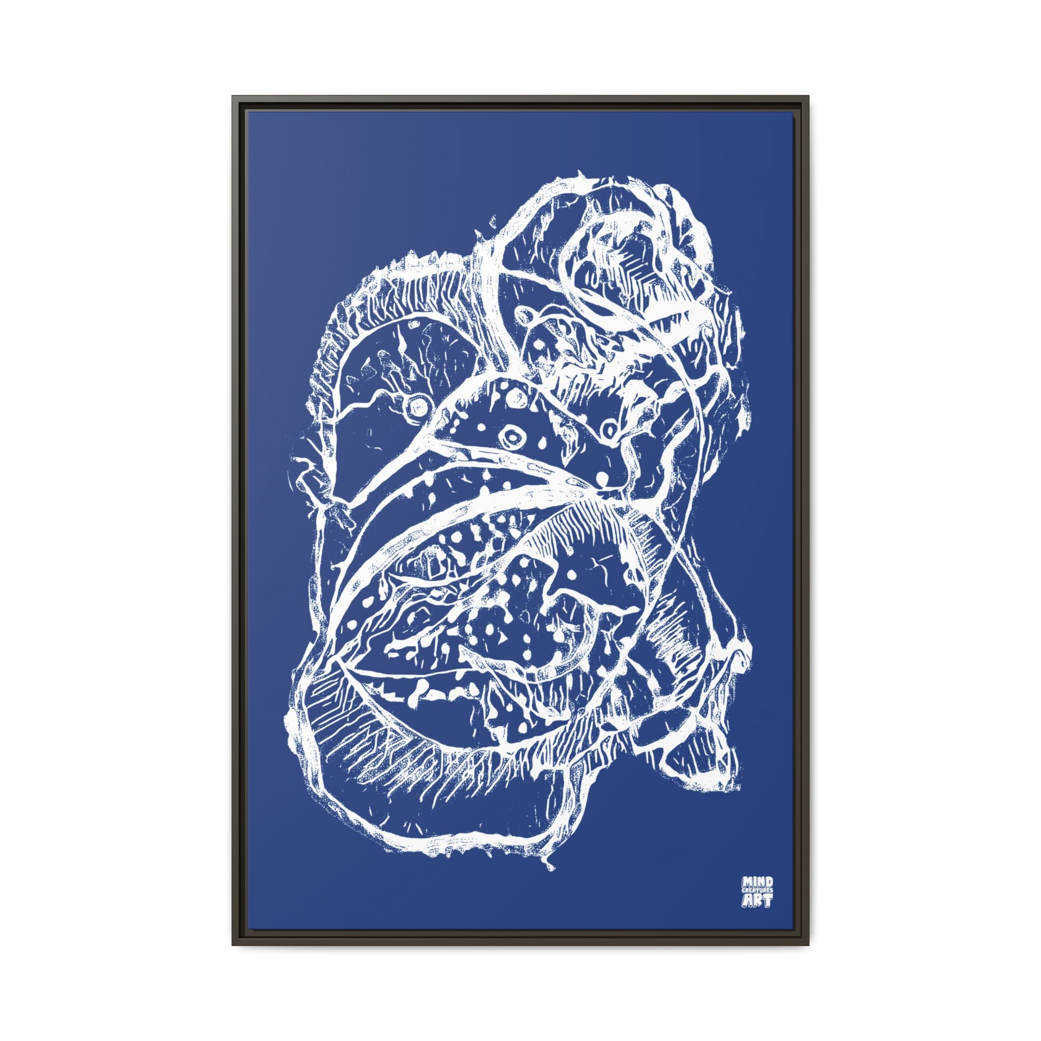 Exploration (White, Dark Blue Background) Matte Canvas, Framed