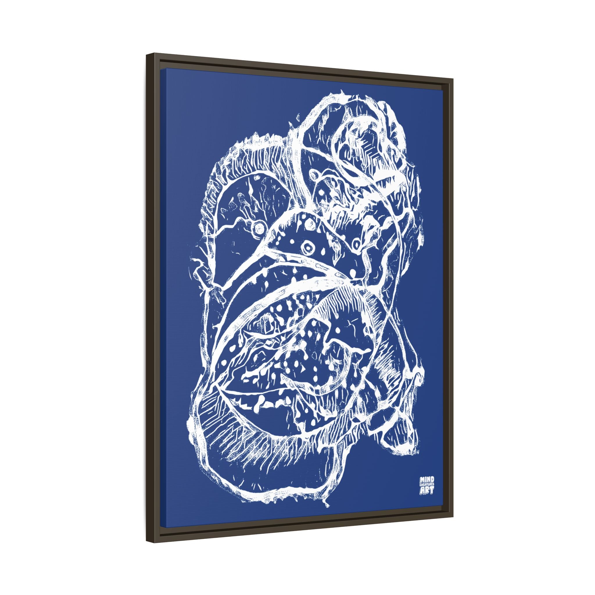 Exploration (White, Dark Blue Background) Matte Canvas, Framed