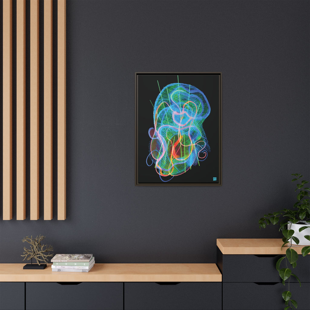 Davy Jones (Electric Blue & Green, Black Background) Matte Canvas, Framed