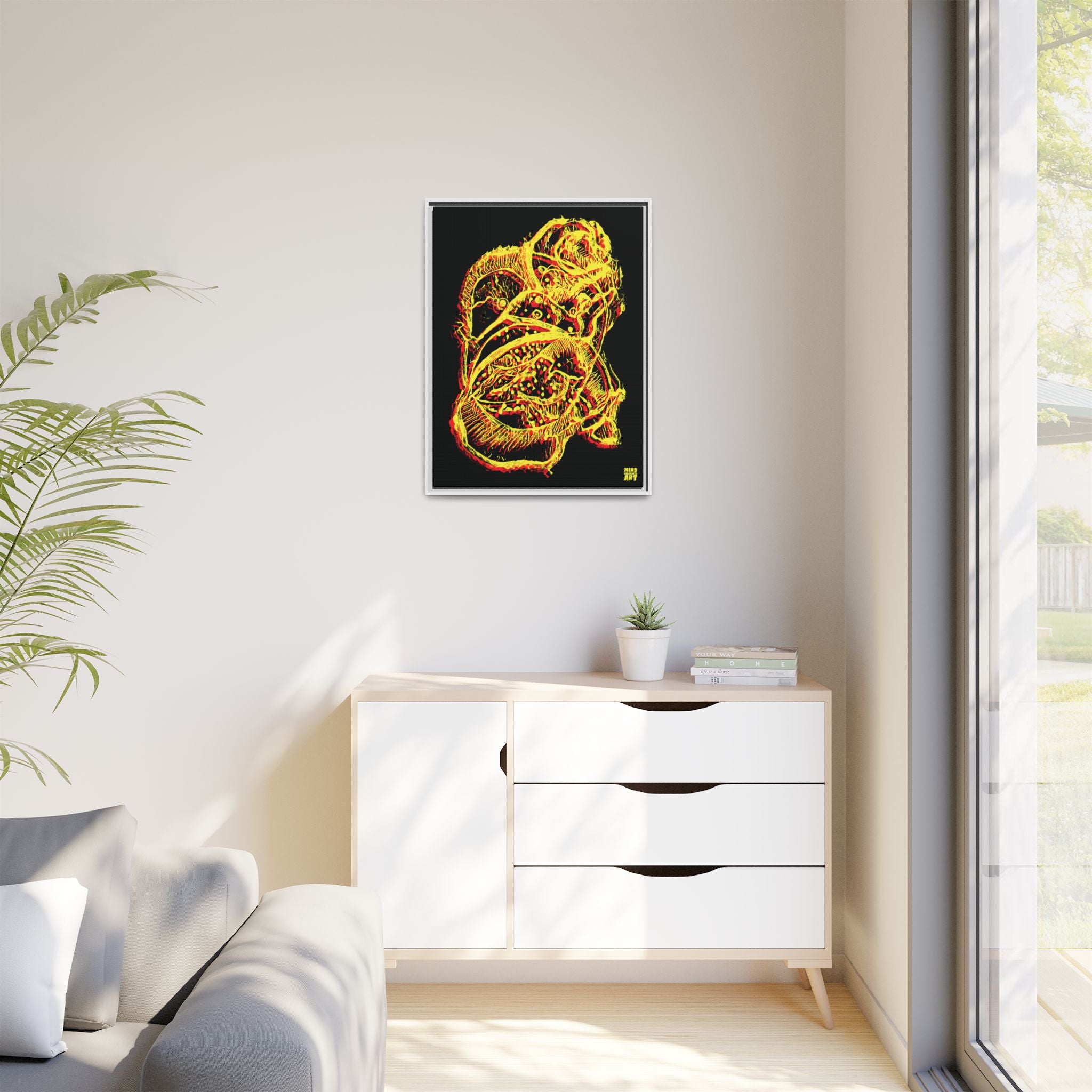 Exploration (Blur, Red & Yellow, Black Background) Matte Canvas, Framed