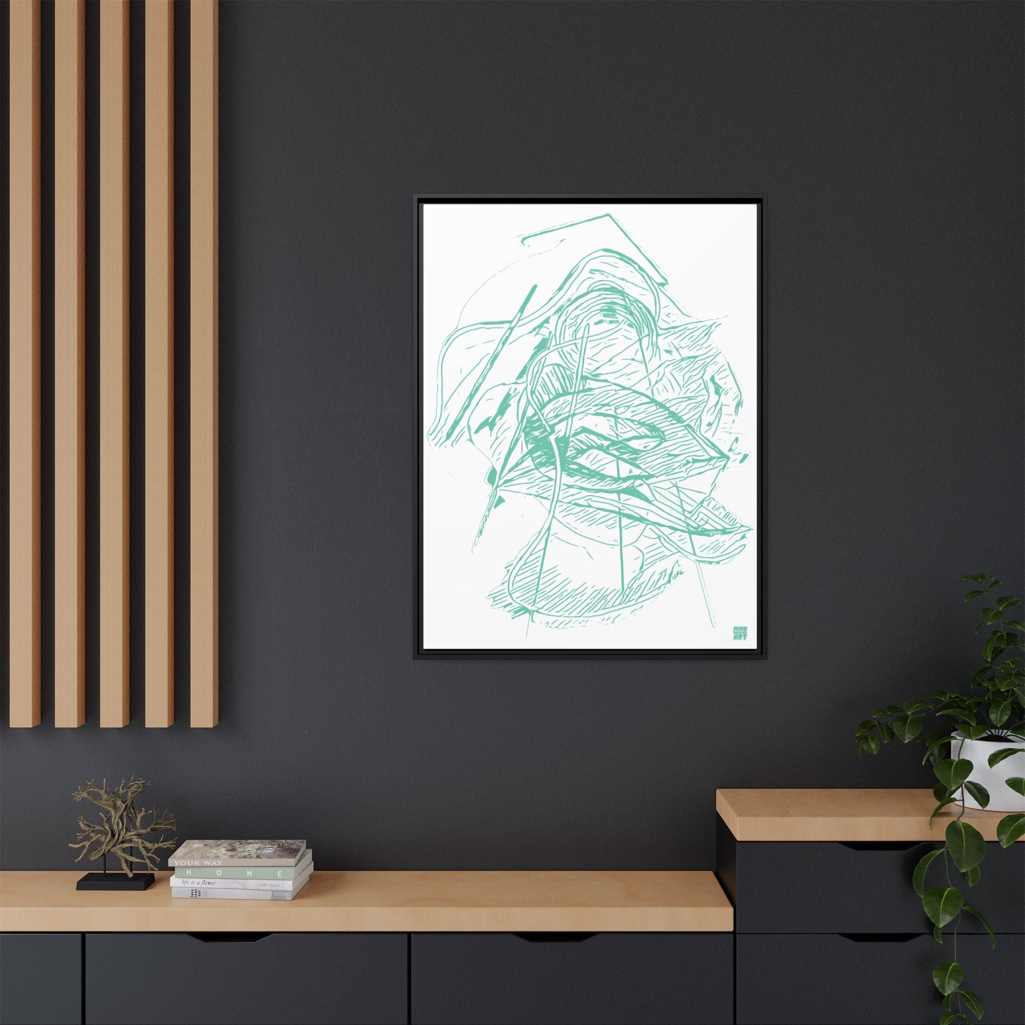 Dive Reflex (Teal, White Background) Matte Canvas, Framed