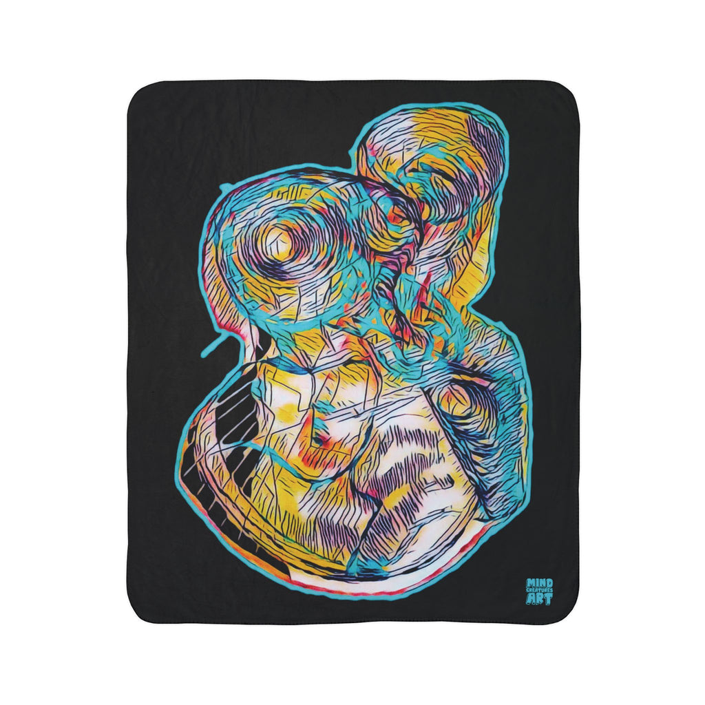Curiosity (Teal, Black Background) Fleece Sherpa Blanket