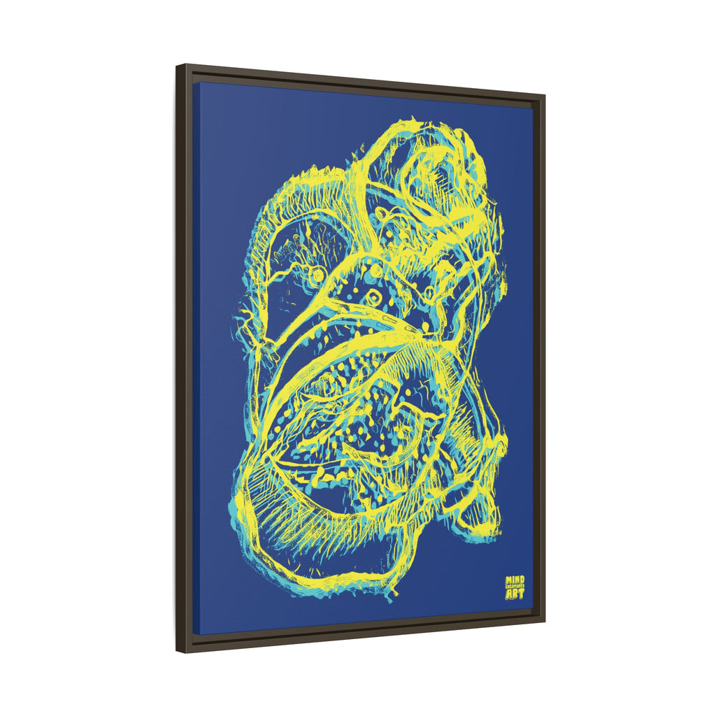 Exploration (Blur, Blue & Yellow, Dark Blue Background) Matte Canvas, Framed