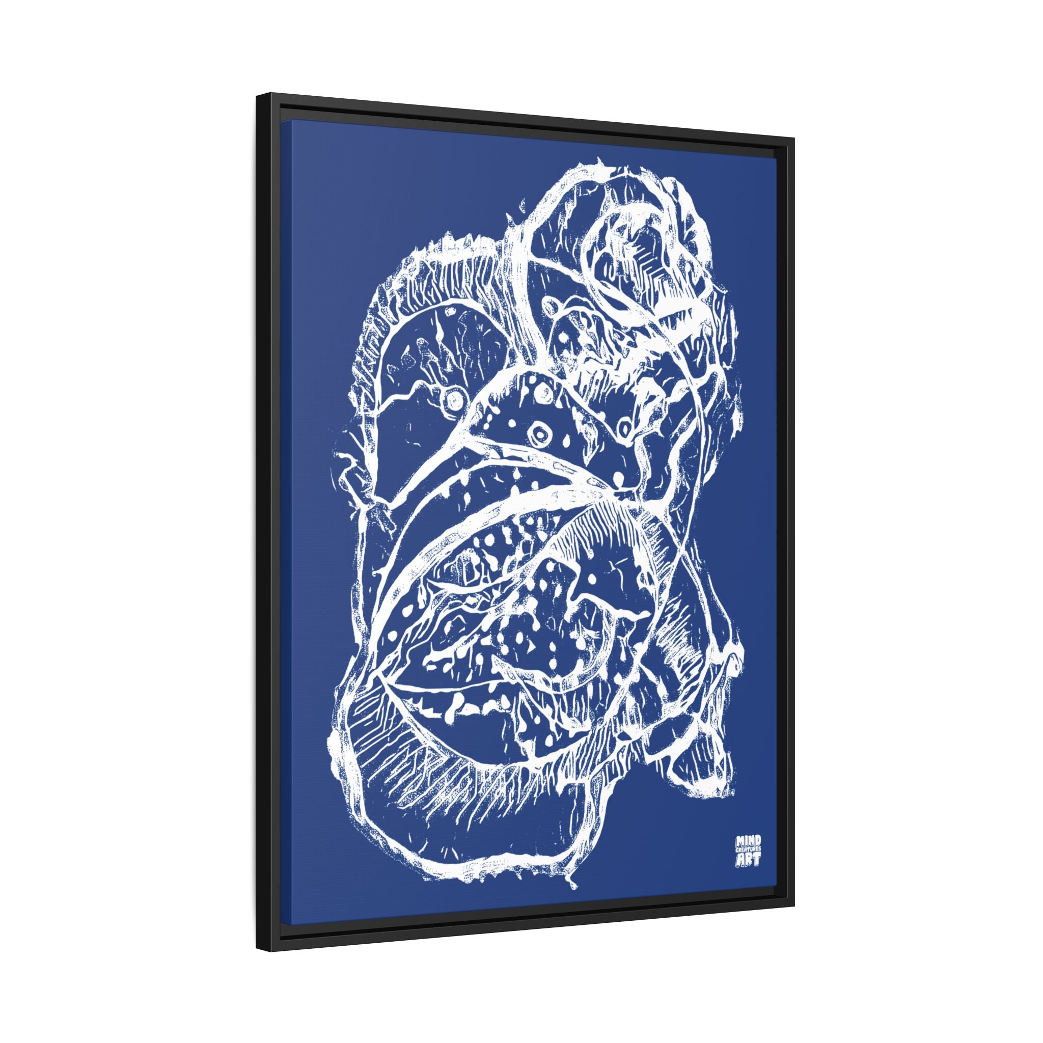 Exploration (White, Dark Blue Background) Matte Canvas, Framed