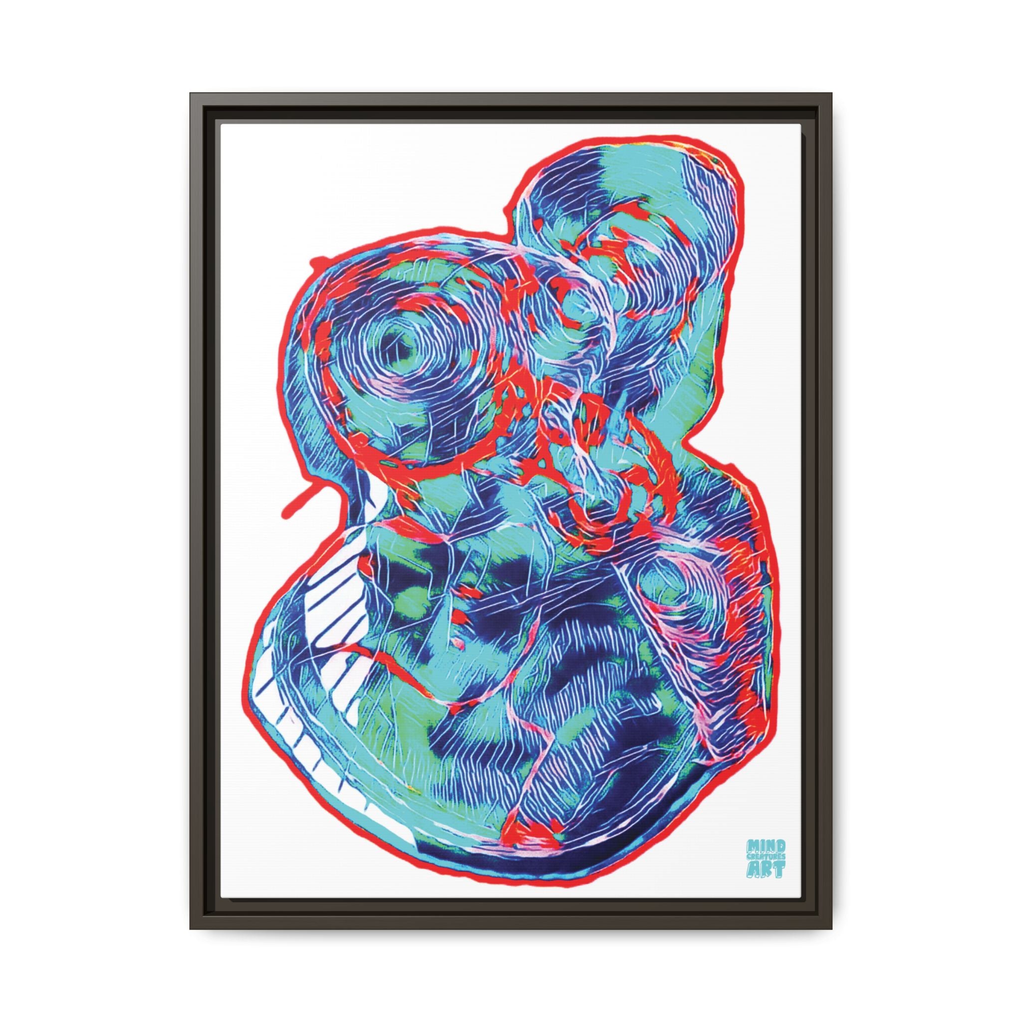Curiosity (Red & Teal, White Background) Matte Canvas, Framed