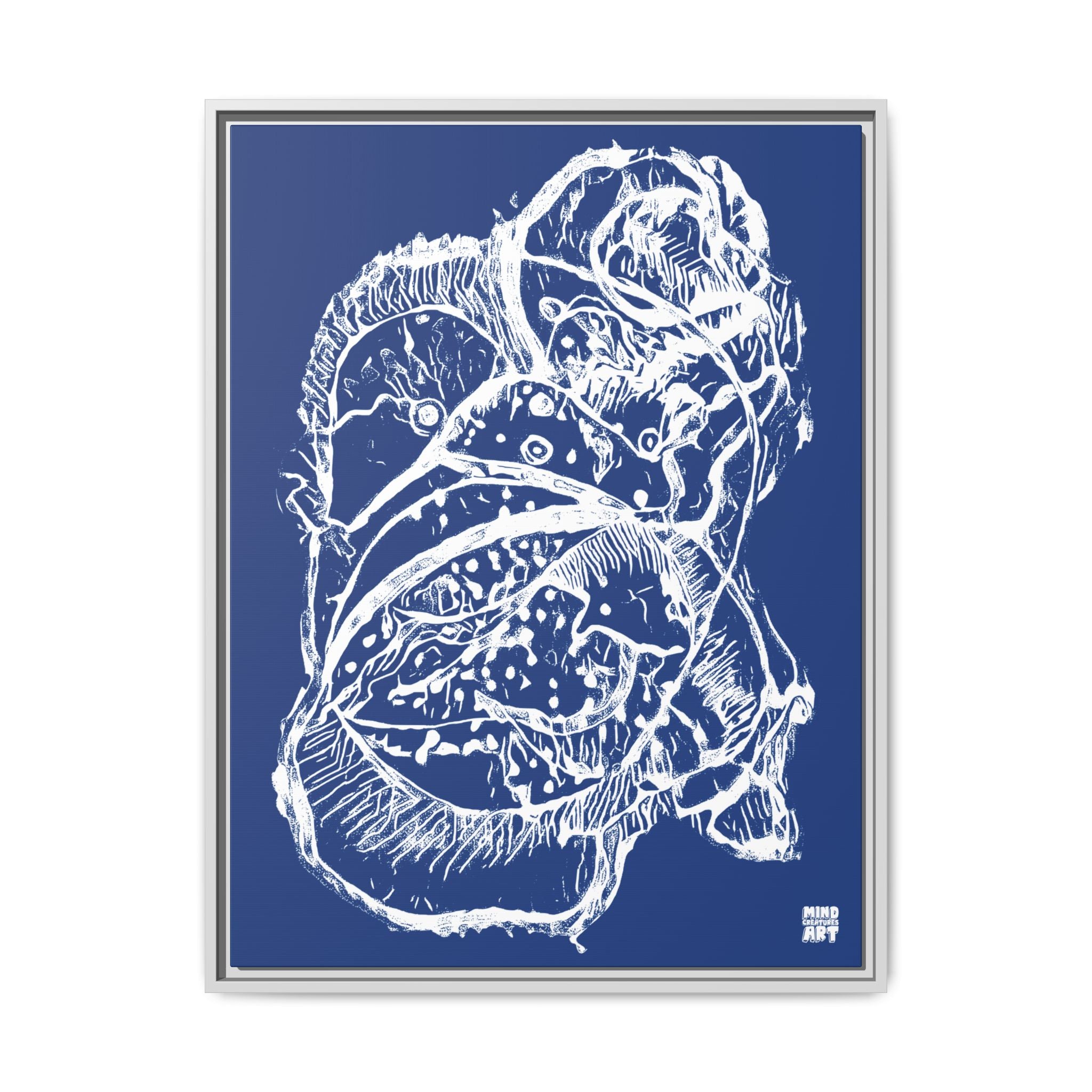 Exploration (White, Dark Blue Background) Matte Canvas, Framed