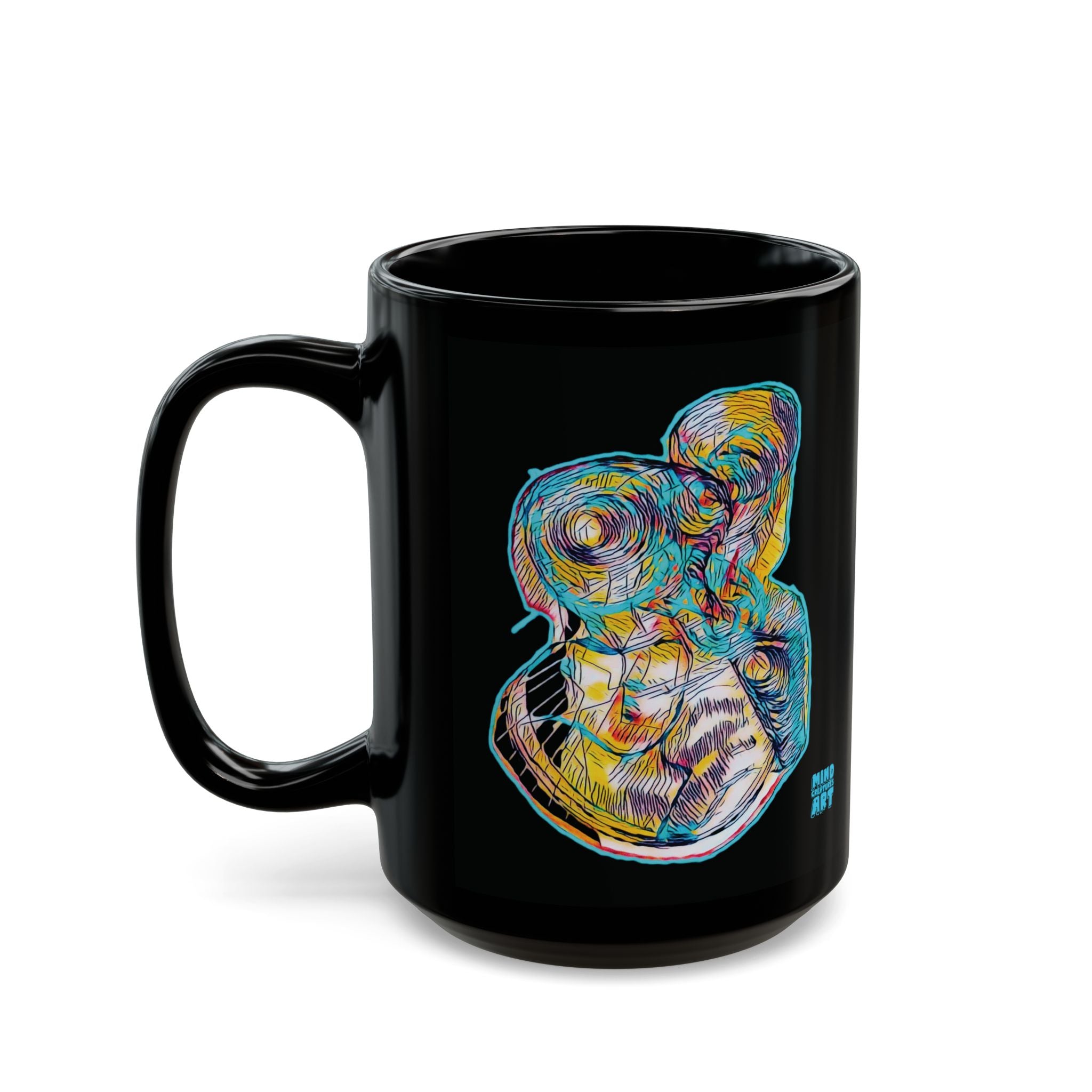Curiosity (Teal) Black Ceramic Mug (11oz, 15oz)