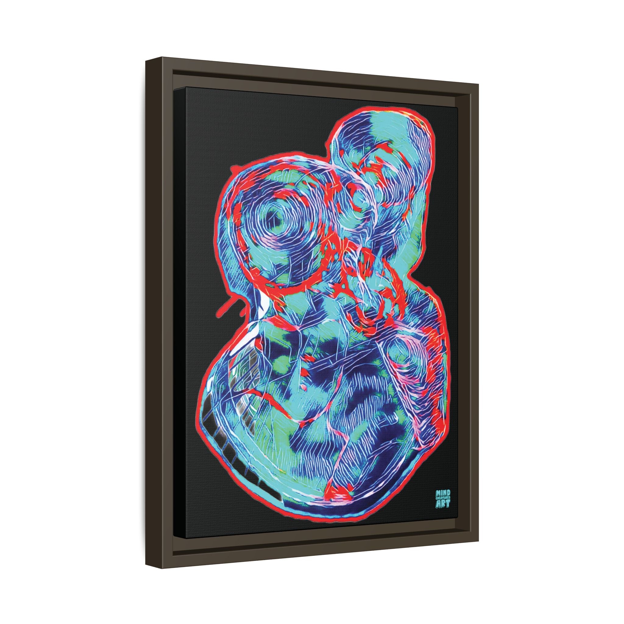 Curiosity (Red & Teal), Black Background) Matte Canvas, Framed