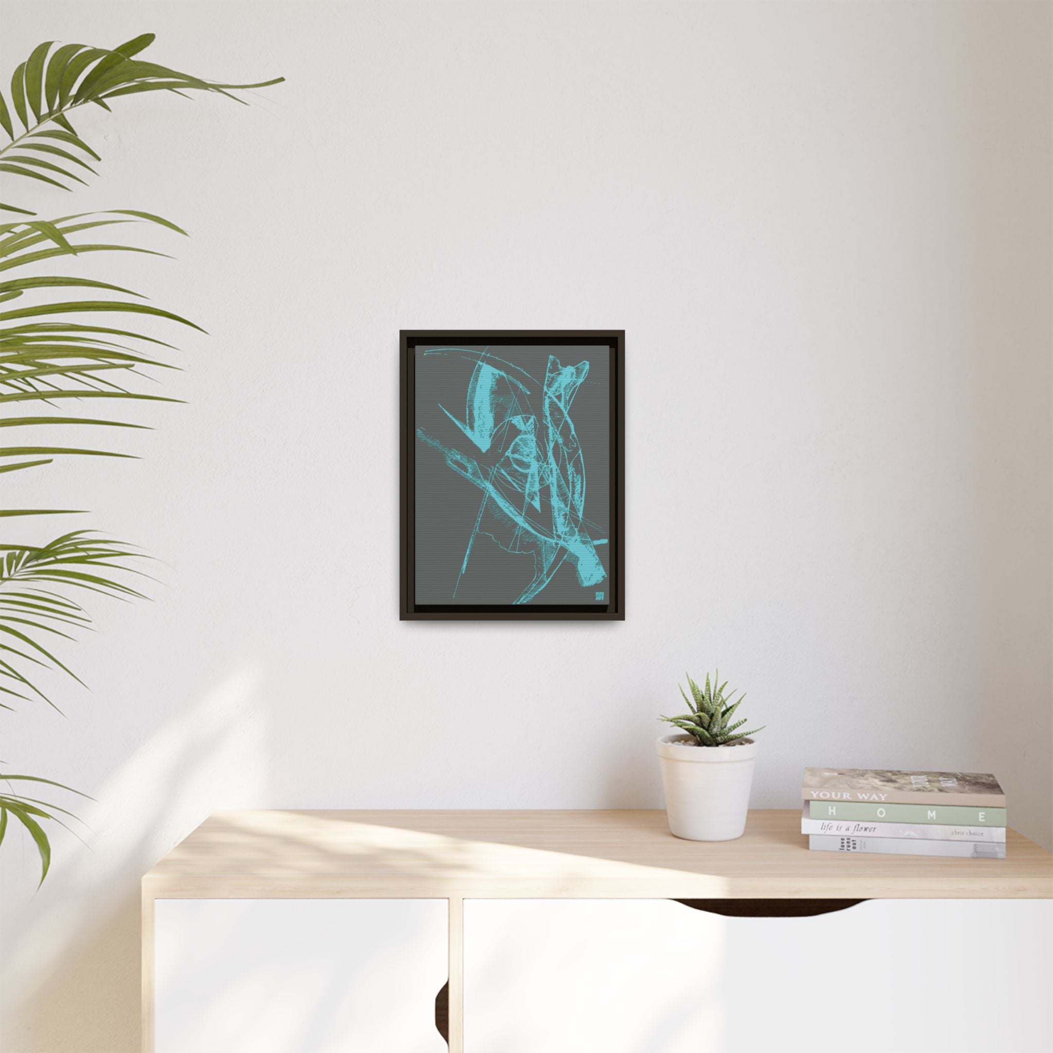 Watching (Aqua, Dark Gray Background) Matte Canvas, Framed