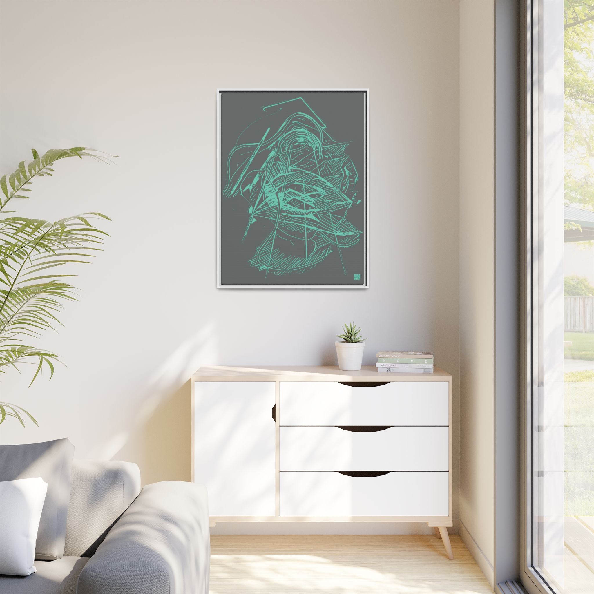 Dive Reflex (Teal, Dark Gray Background) Matte Canvas, Framed