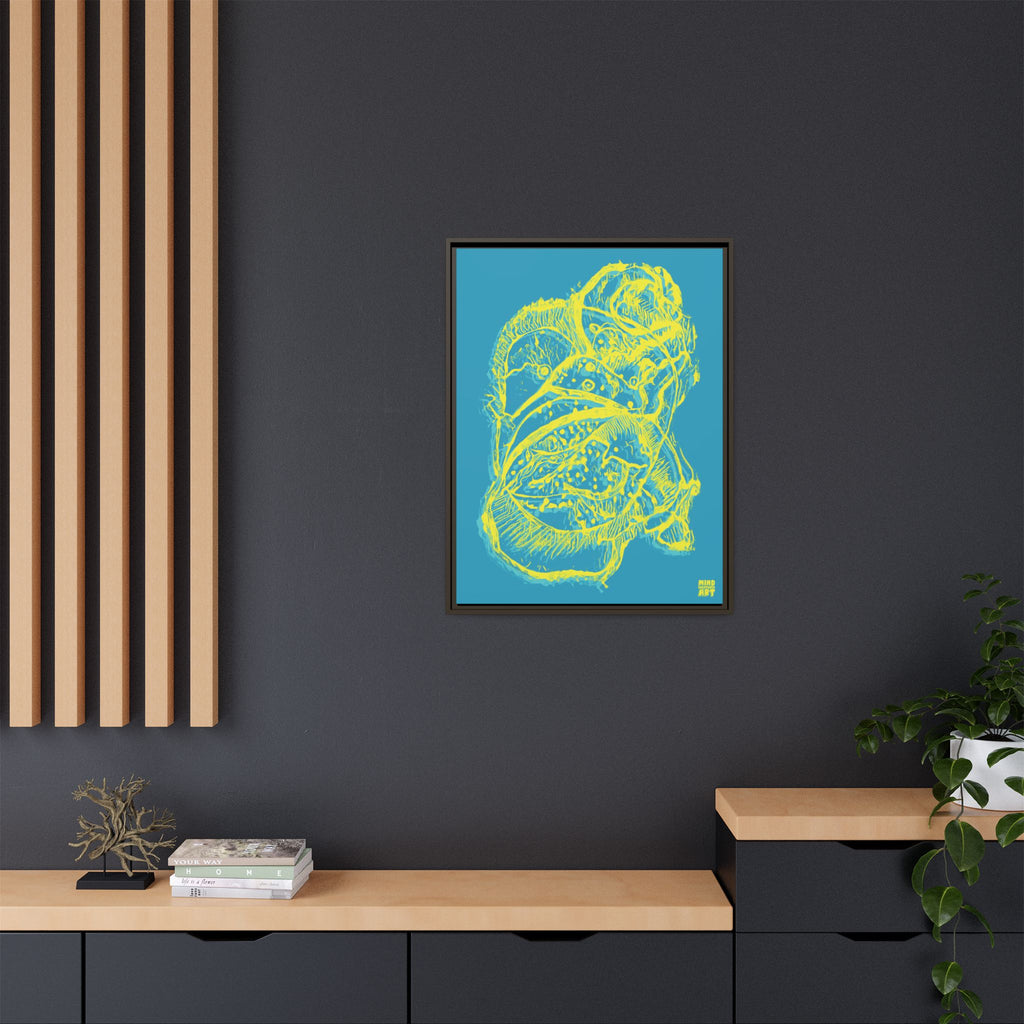 Exploration (Blur, Blue & Yellow, Dark Blue Background) Matte Canvas, Framed