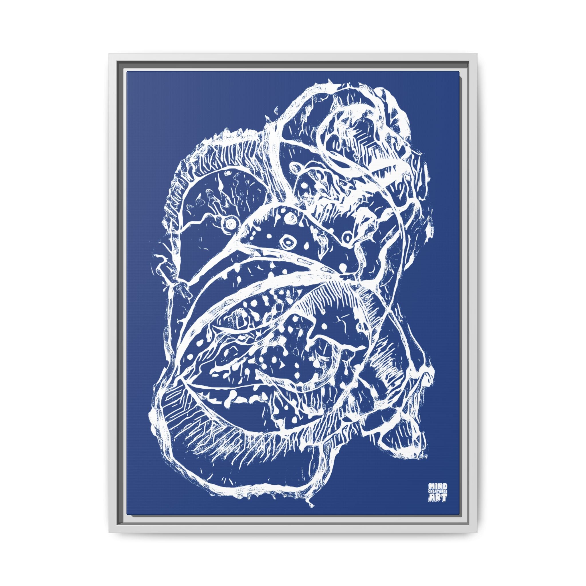 Exploration (White, Dark Blue Background) Matte Canvas, Framed