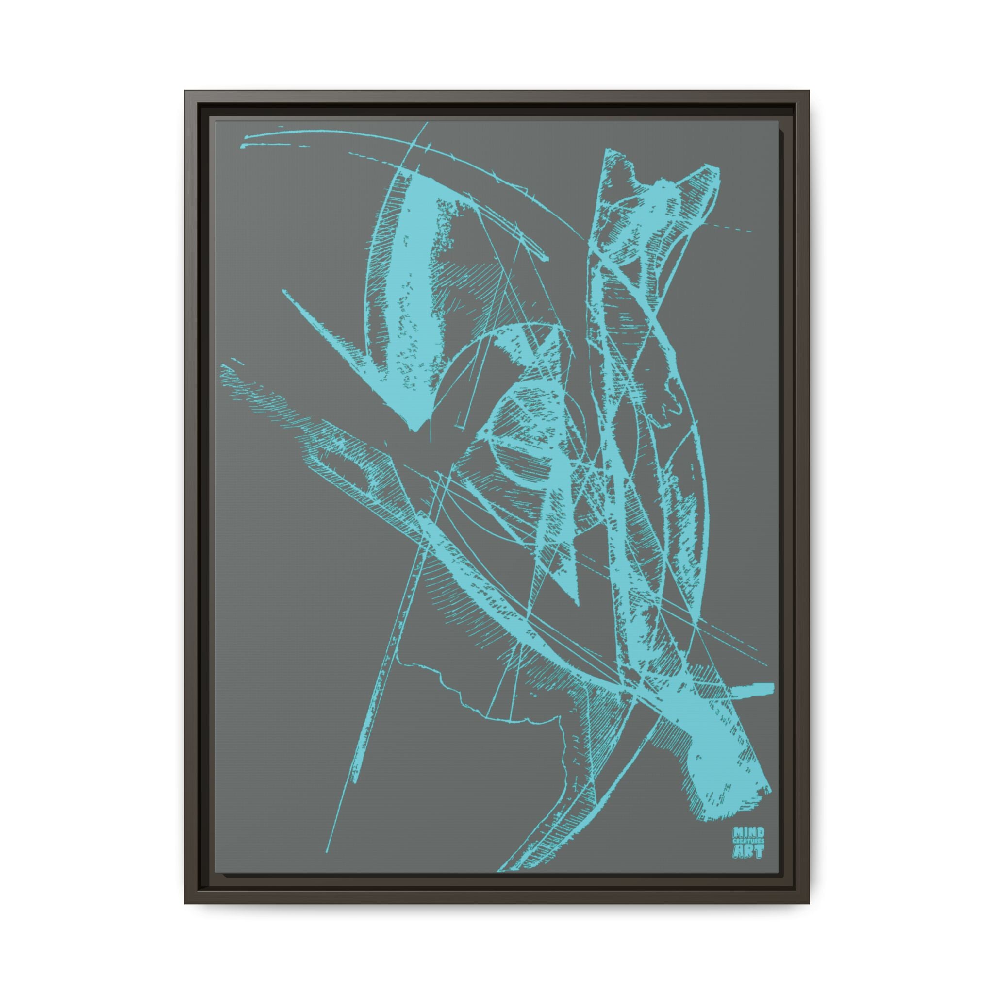 Watching (Aqua, Dark Gray Background) Matte Canvas, Framed