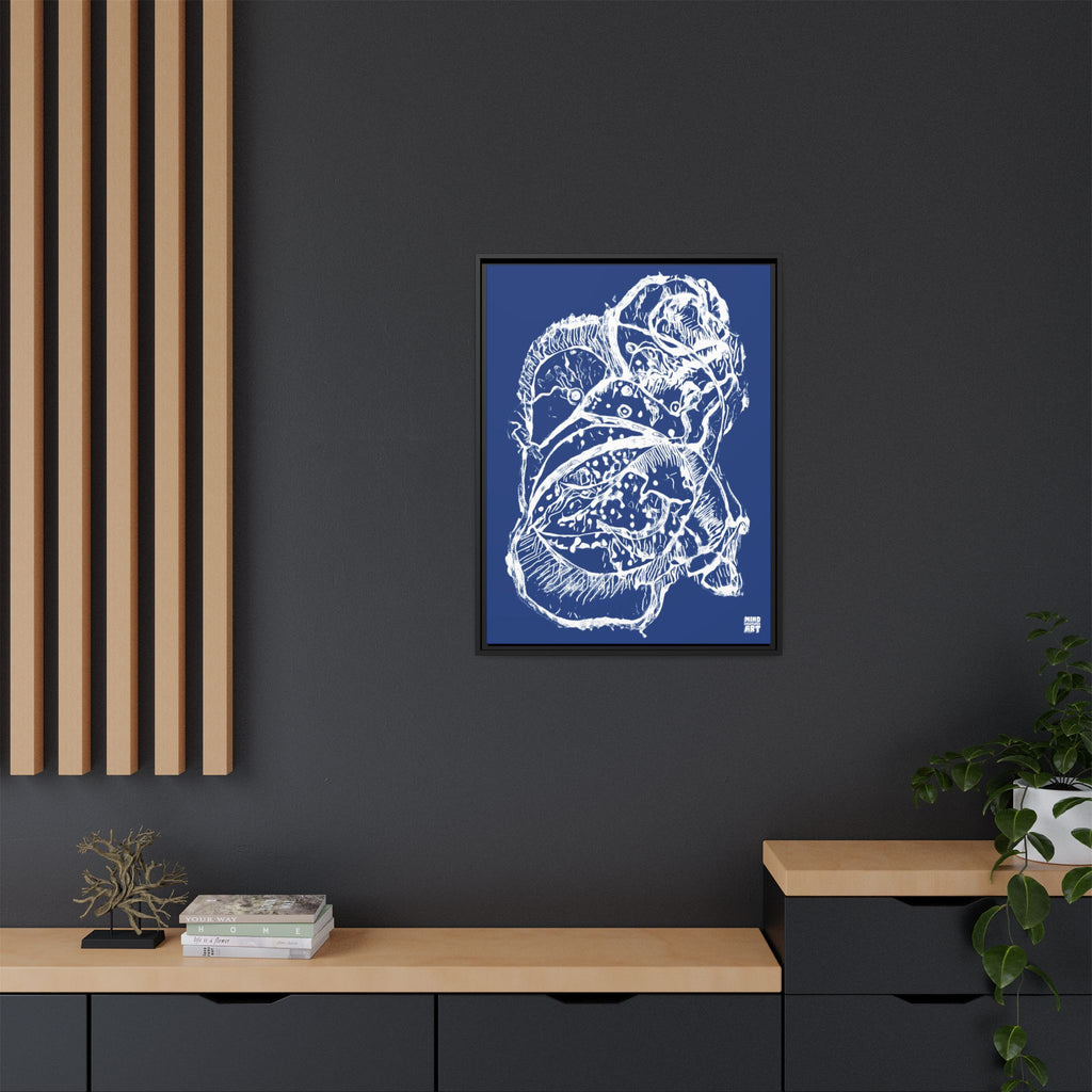 Exploration (White, Dark Blue Background) Matte Canvas, Framed