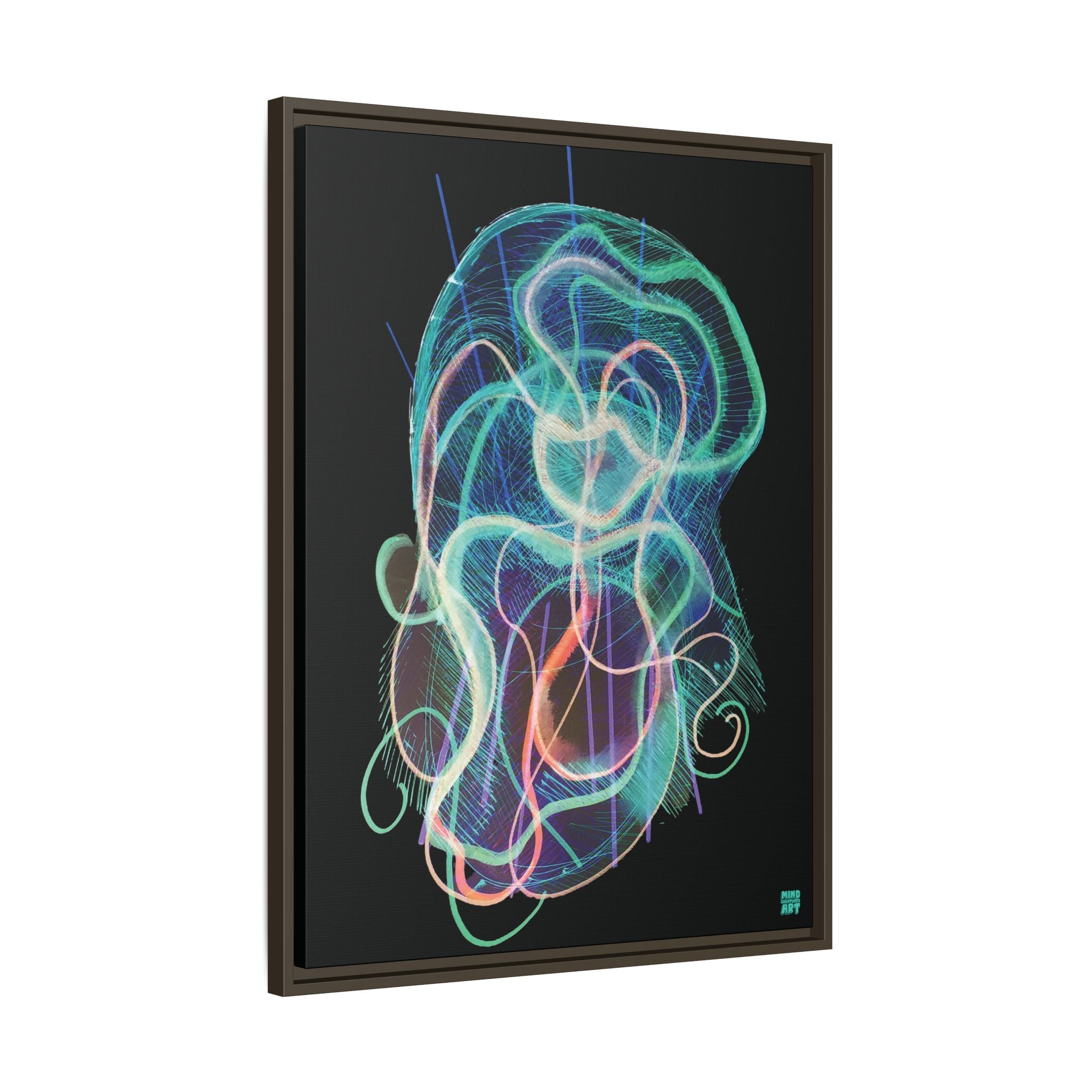Davy Jones (Electric Teal, Black Background) Matte Canvas, Framed