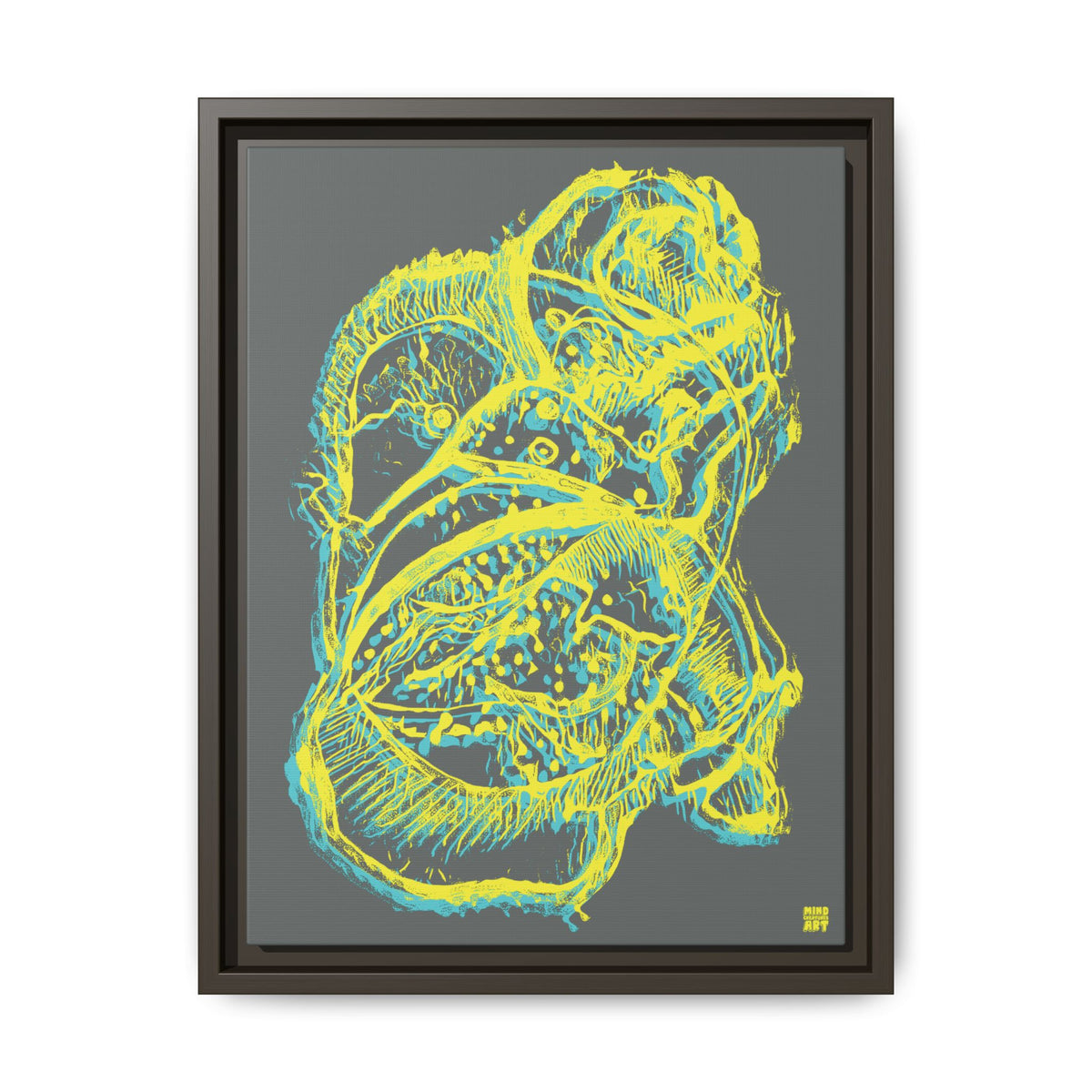 Exploration (Blur, Blue & Yellow, Dark Gray Background) Matte Canvas, Framed