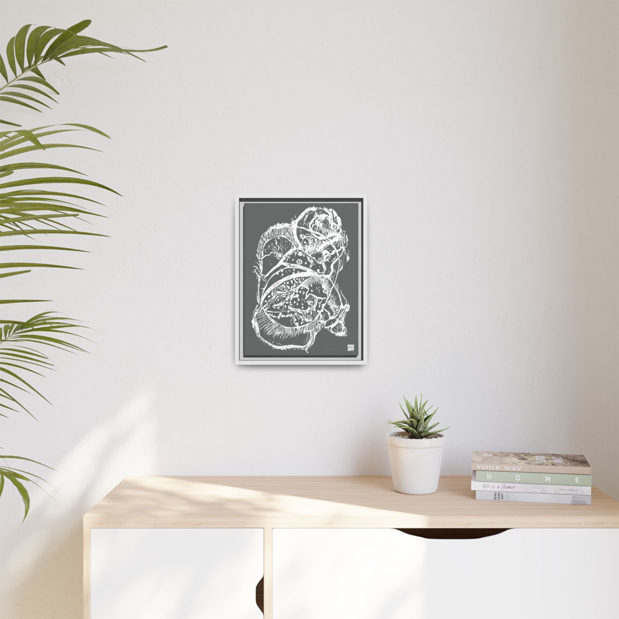 Exploration (White, Dark Gray Background) Matte Canvas, Framed