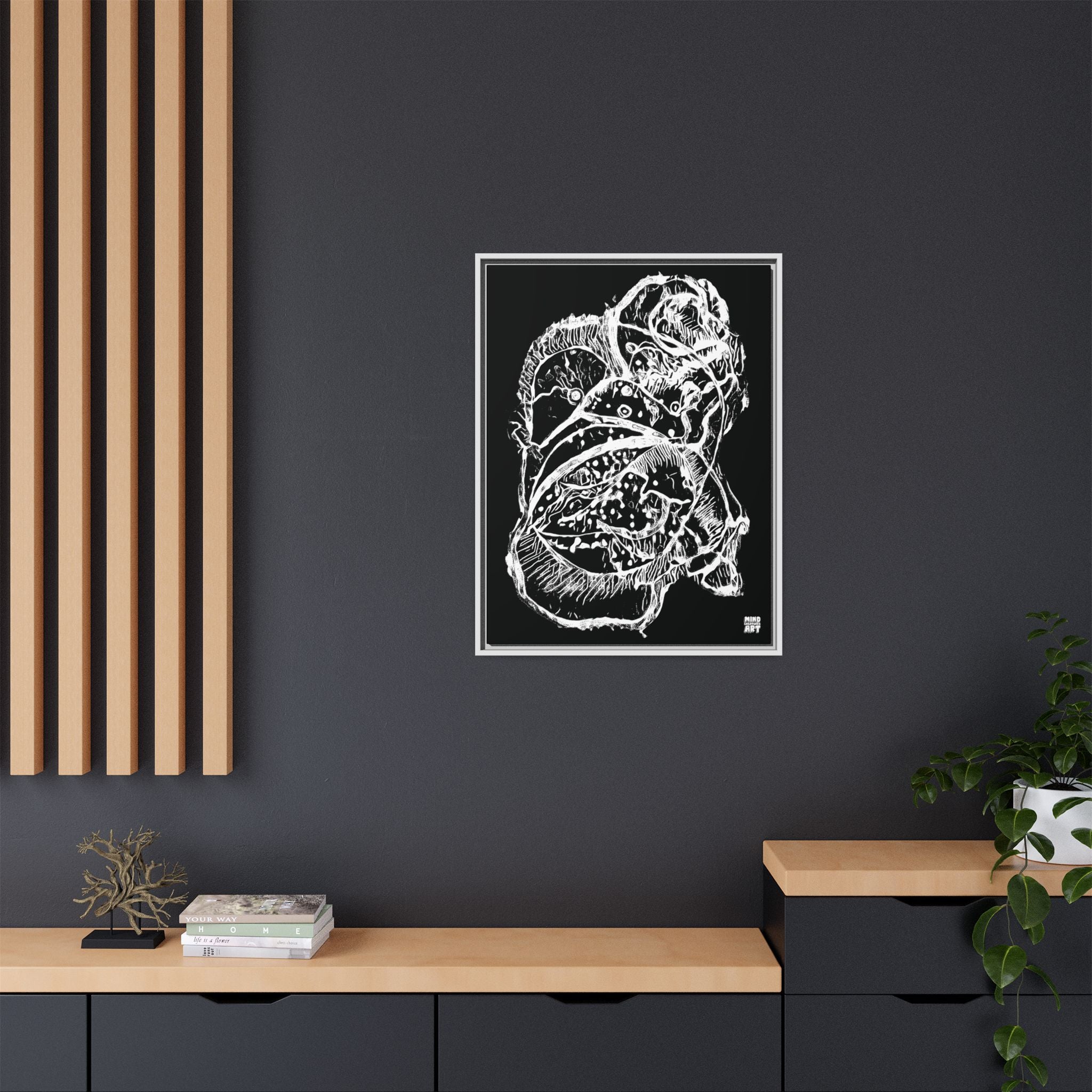 Exploration (White, Black Background) Matte Canvas, Framed