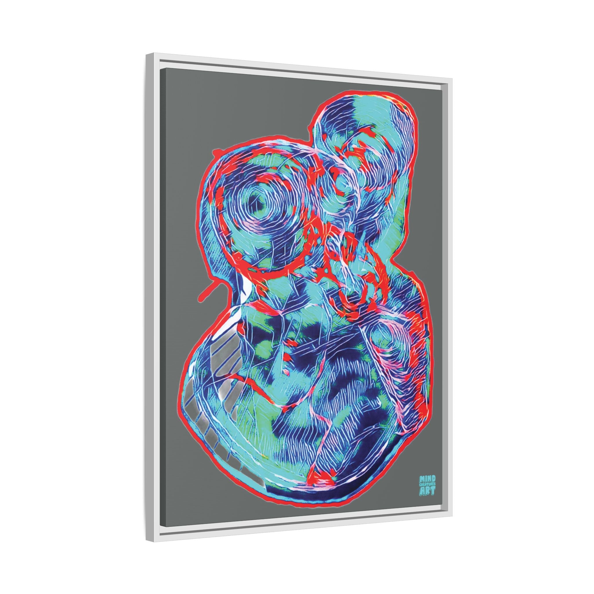 Curiosity (Red & Teal, Dark Gray Background) Matte Canvas, Framed