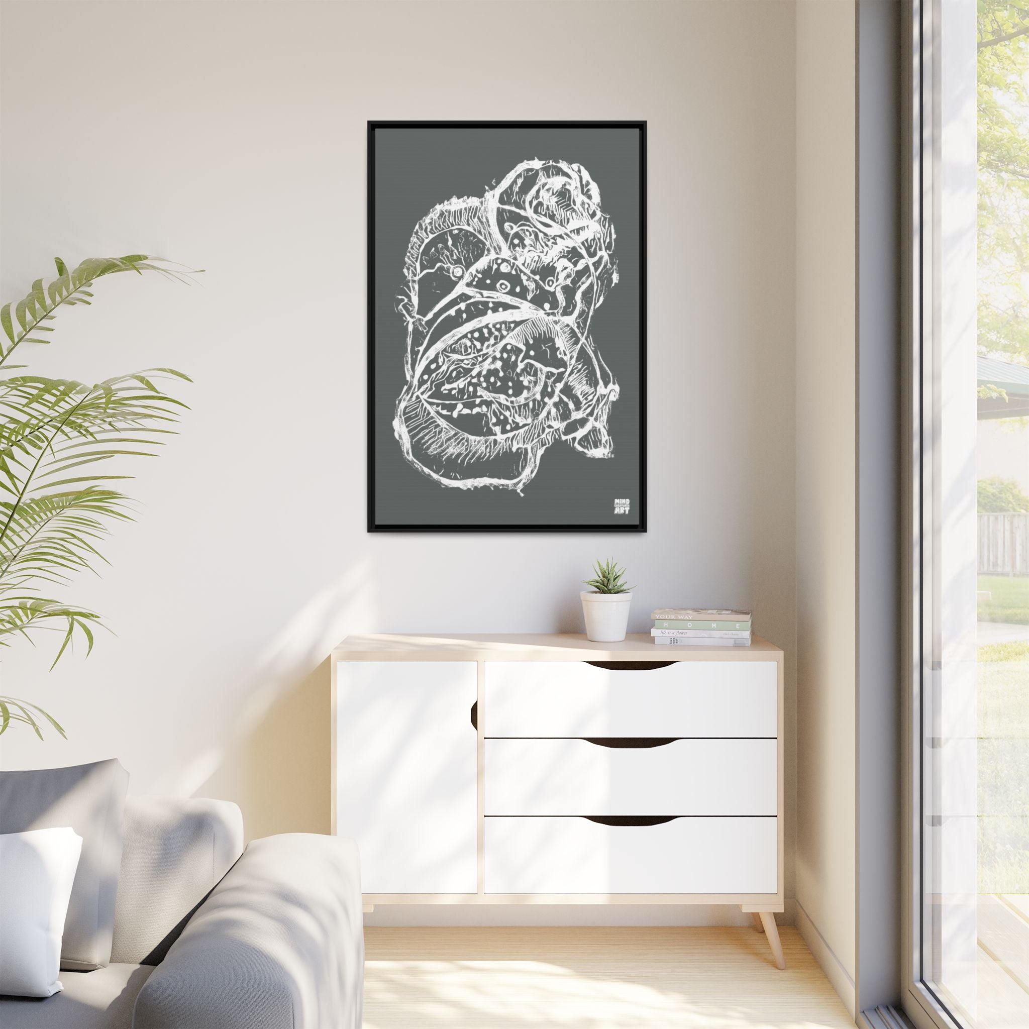 Exploration (White, Dark Gray Background) Matte Canvas, Framed