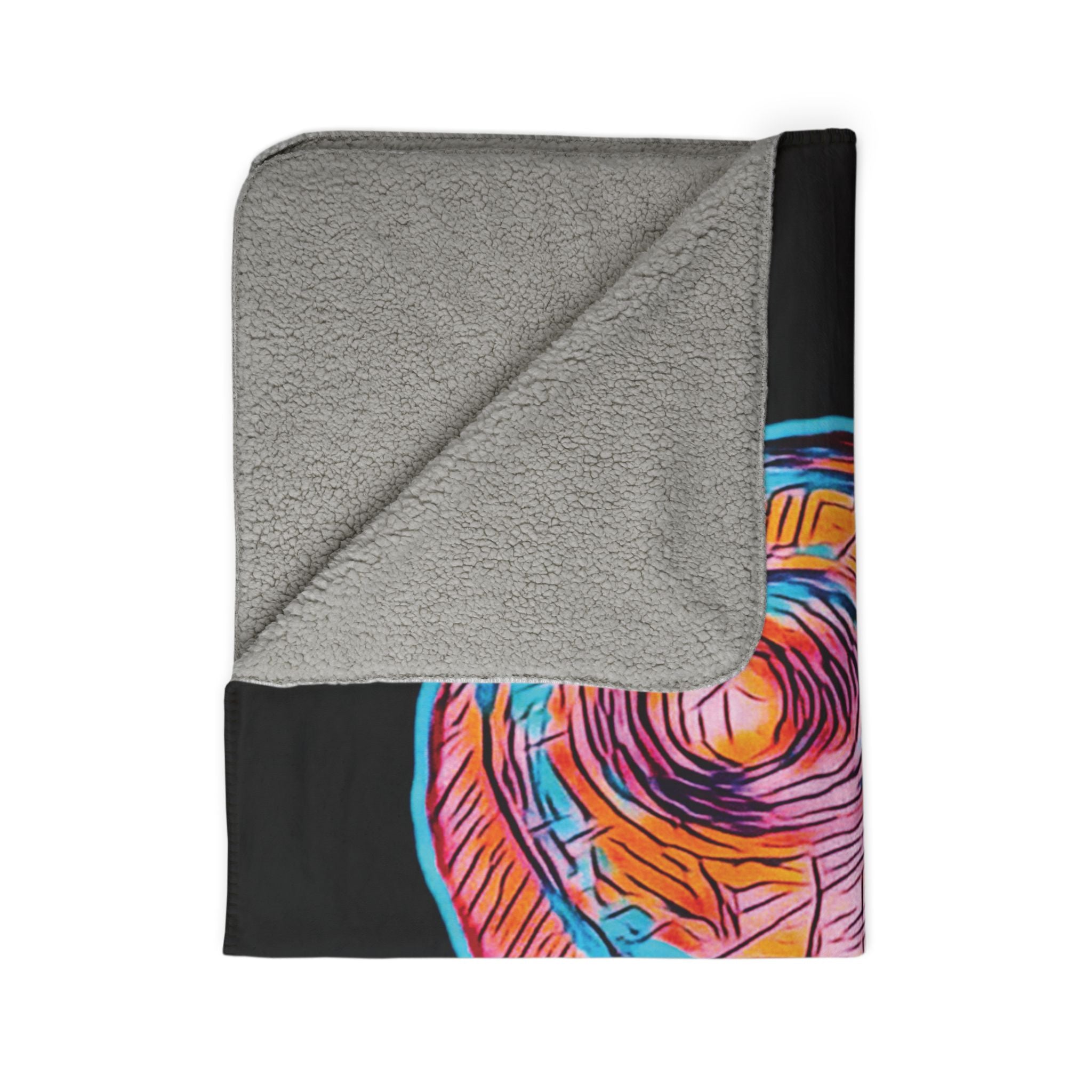 Curiosity (Pink, Black Background) Fleece Sherpa Blanket