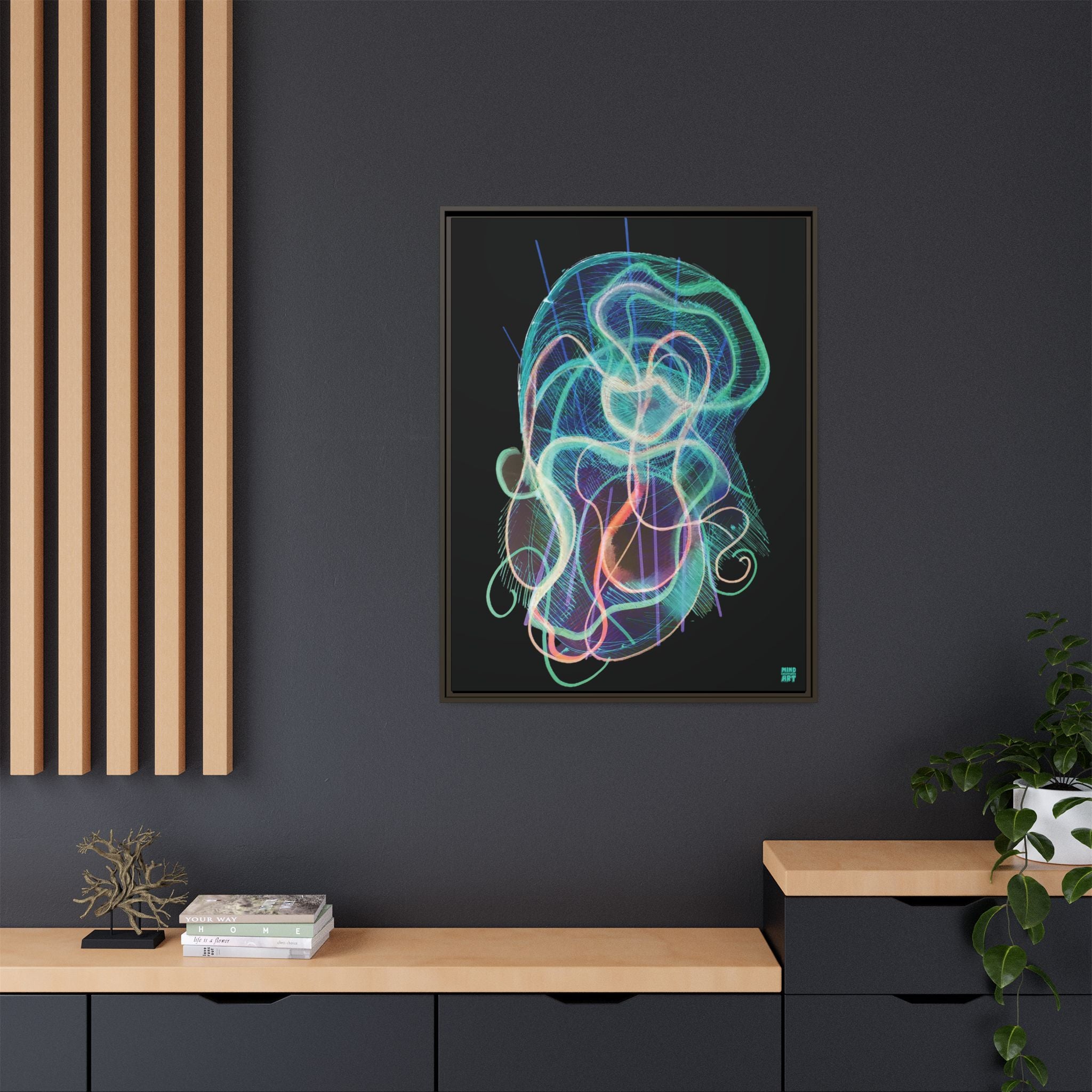 Davy Jones (Electric Teal, Black Background) Matte Canvas, Framed