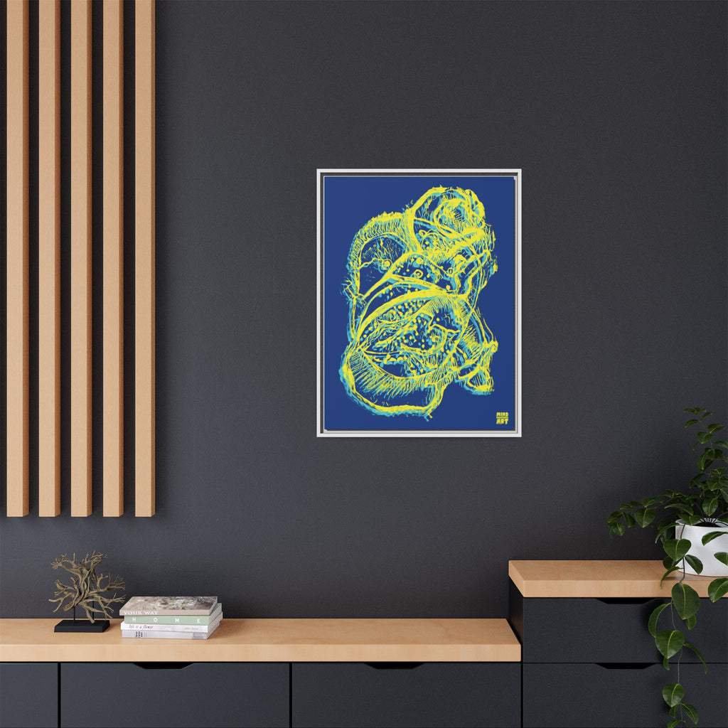 Exploration (Blur, Blue & Yellow, Dark Blue Background) Matte Canvas, Framed