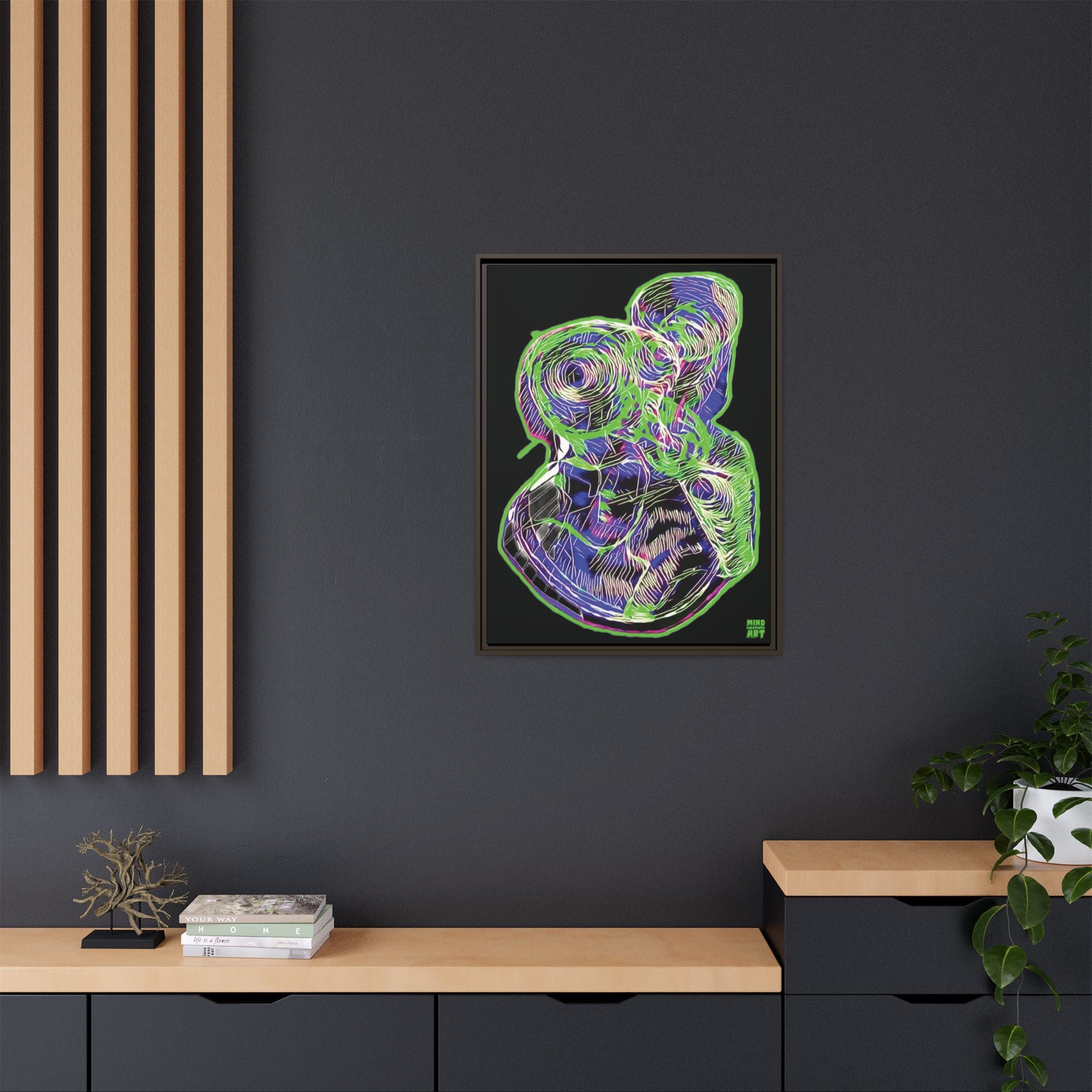 Curiosity (Electric Green, Black Background) Matte Canvas, Framed