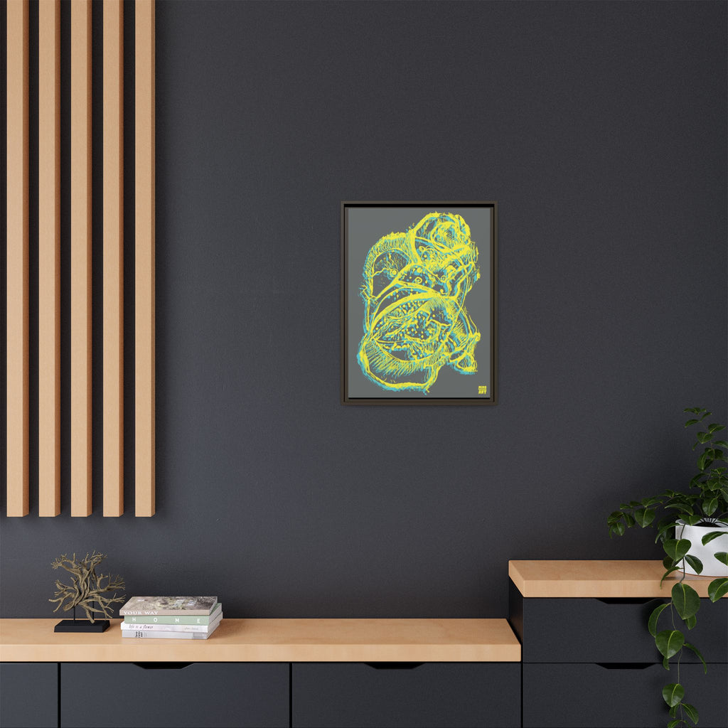 Exploration (Blur, Blue & Yellow, Dark Gray Background) Matte Canvas, Framed