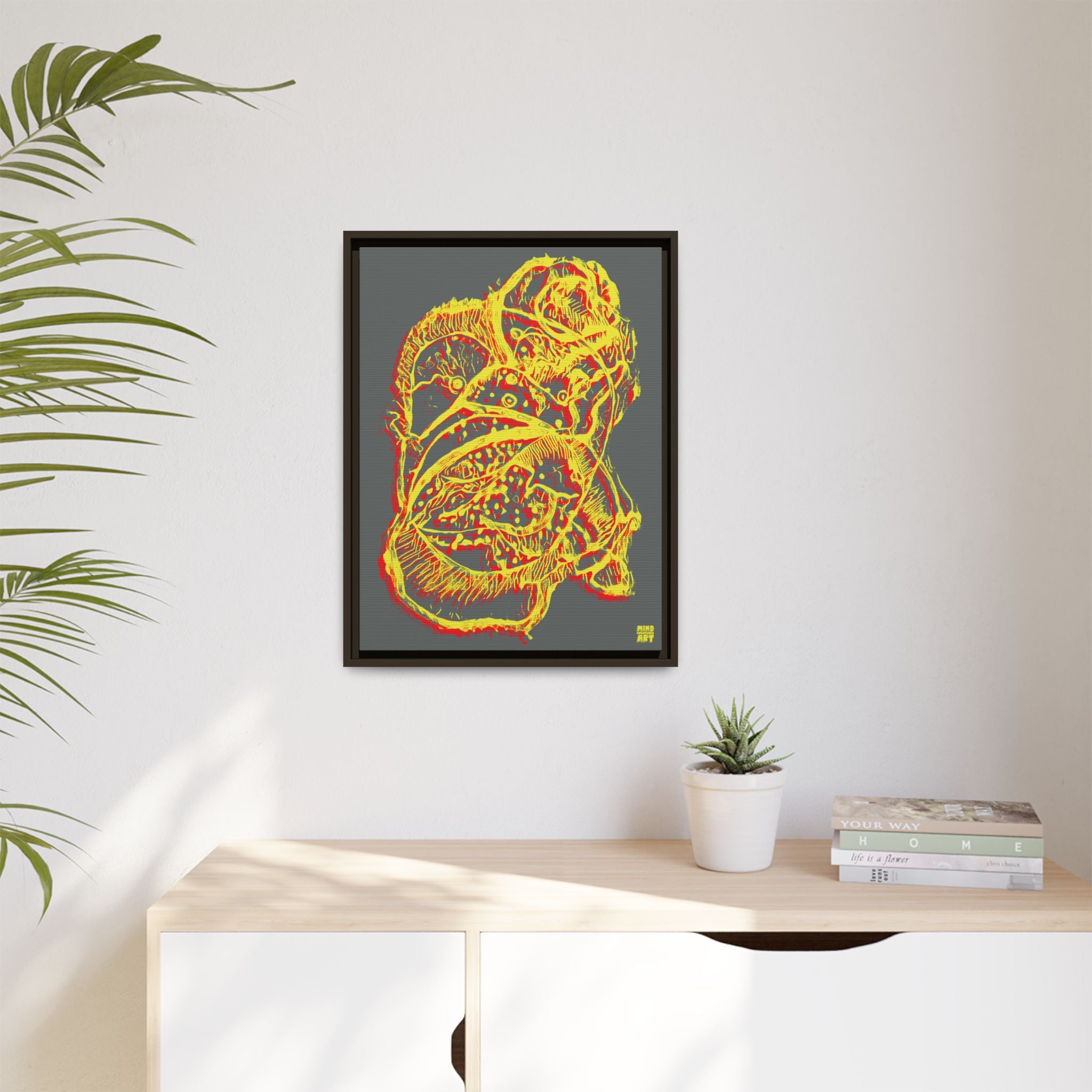 Exploration (Blur, Red & Yellow, Dark Gray Background) Matte Canvas, Framed